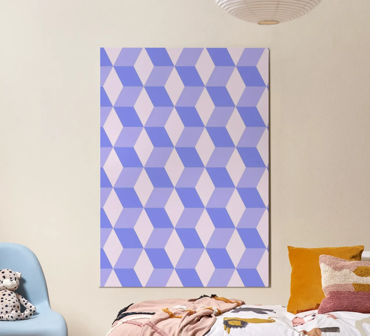 Stampa geometrica 3D a forma di cubo in viola poster da NorwesClub