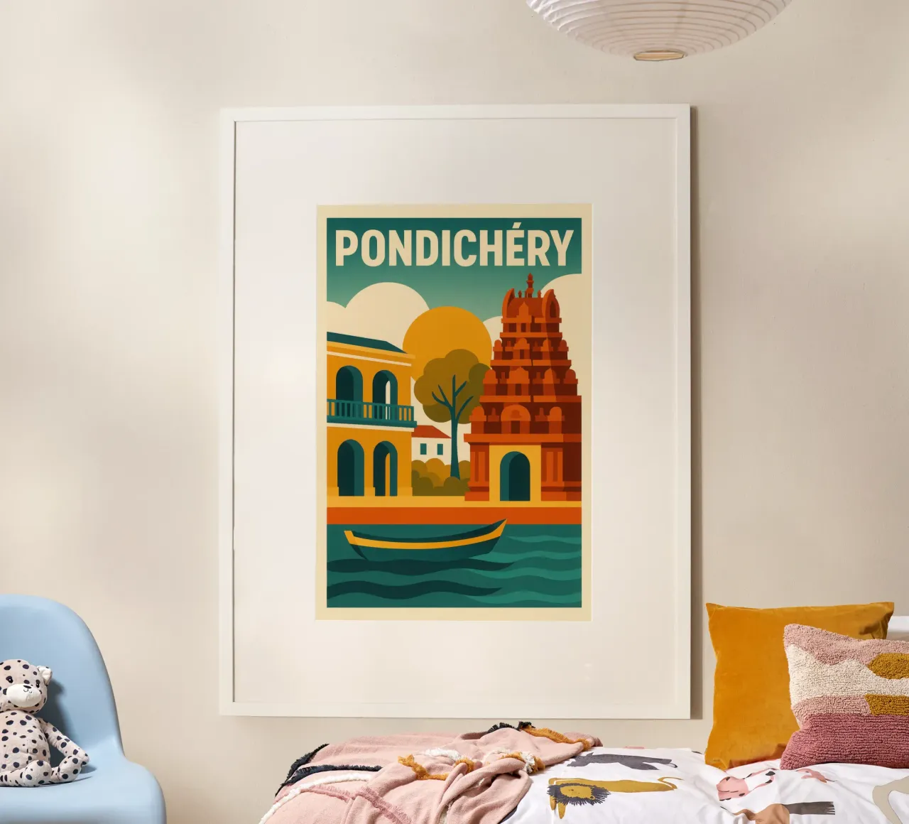 Pondicherry, tra templi e passeggiate coloniali poster con telaio in alluminio da JETLAG | affiches voyage