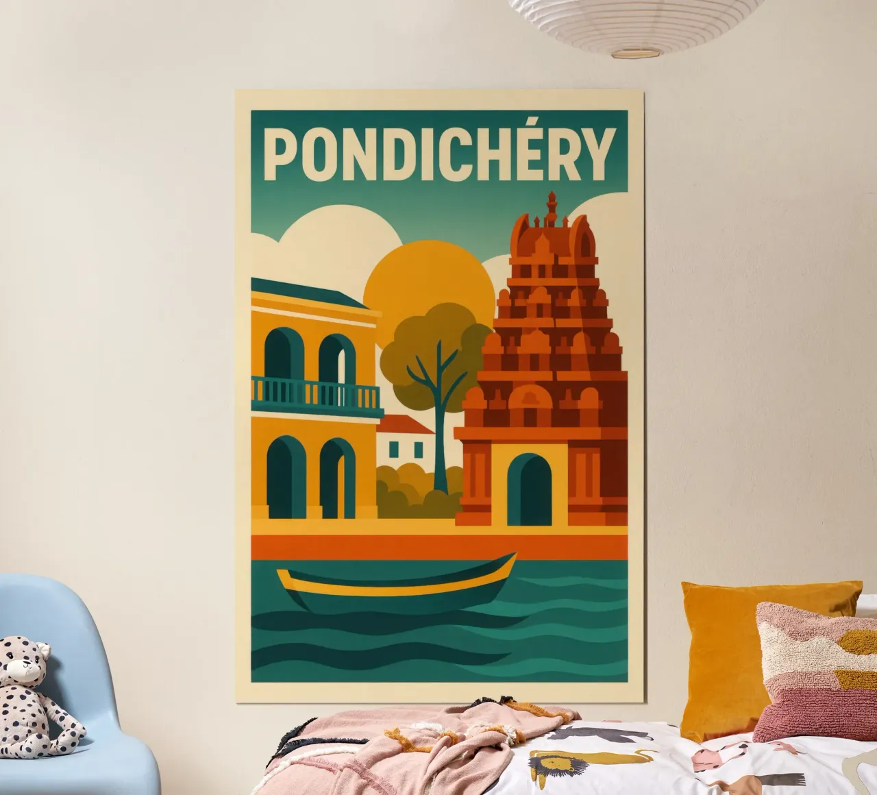 Pondicherry, tra templi e passeggiate coloniali poster con telaio in alluminio da JETLAG | affiches voyage