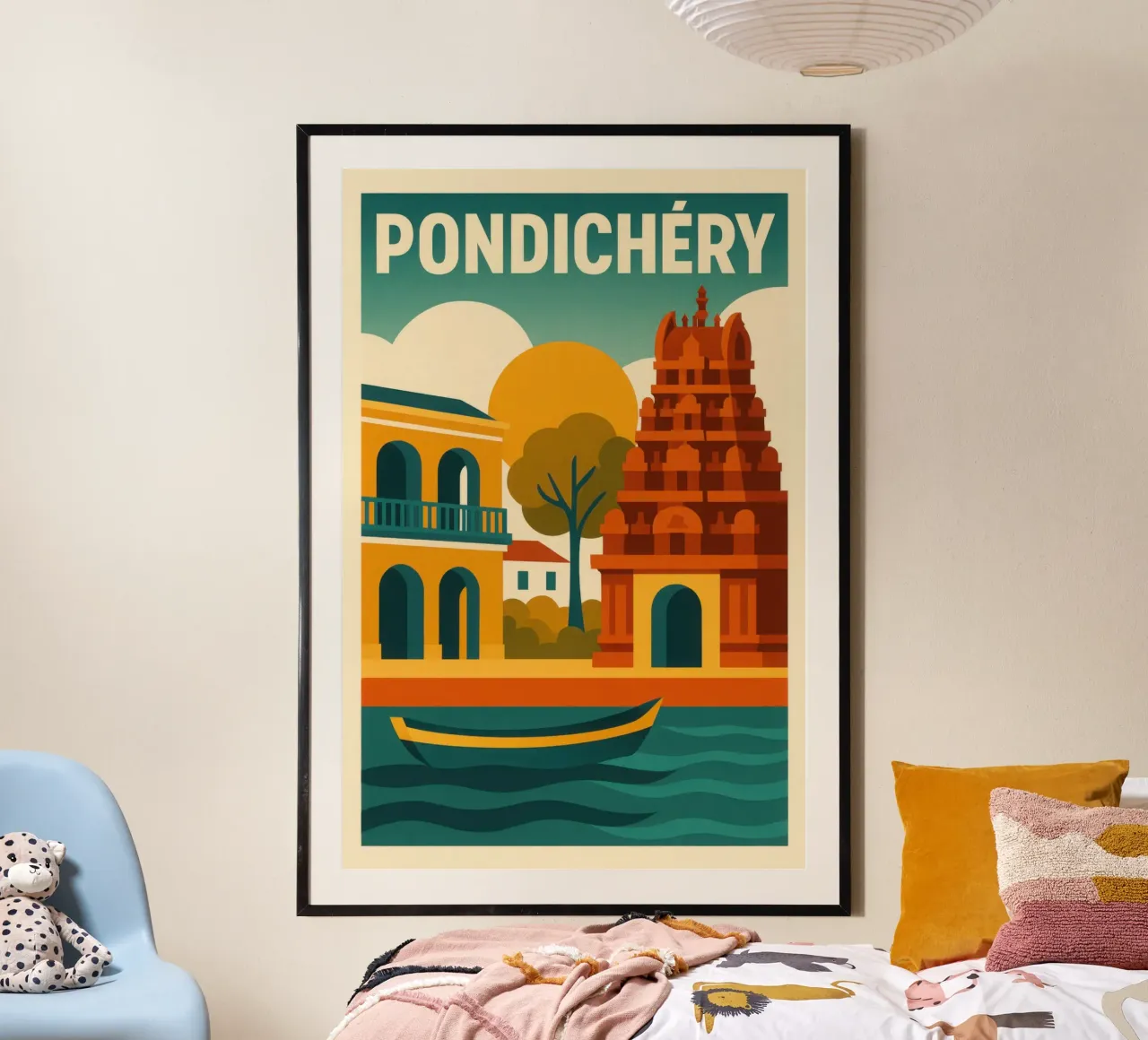 Pondicherry, tra templi e passeggiate coloniali poster con telaio in alluminio da JETLAG | affiches voyage