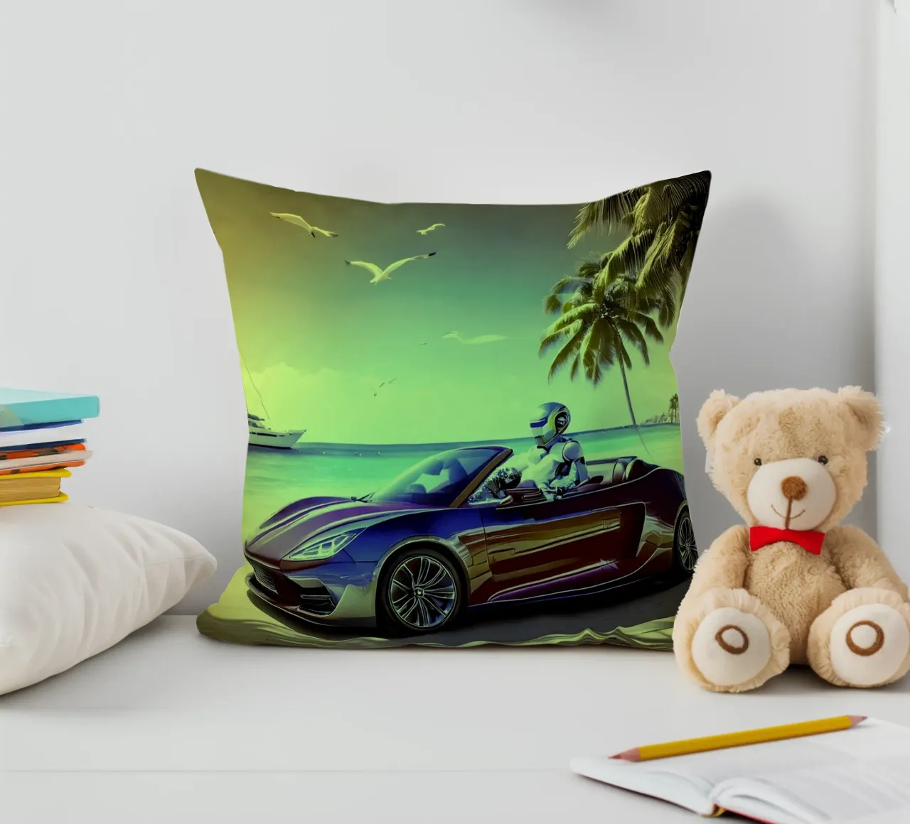 ROBOT AU VOLANT. Jaune. kussen van Thierry vobmann photography