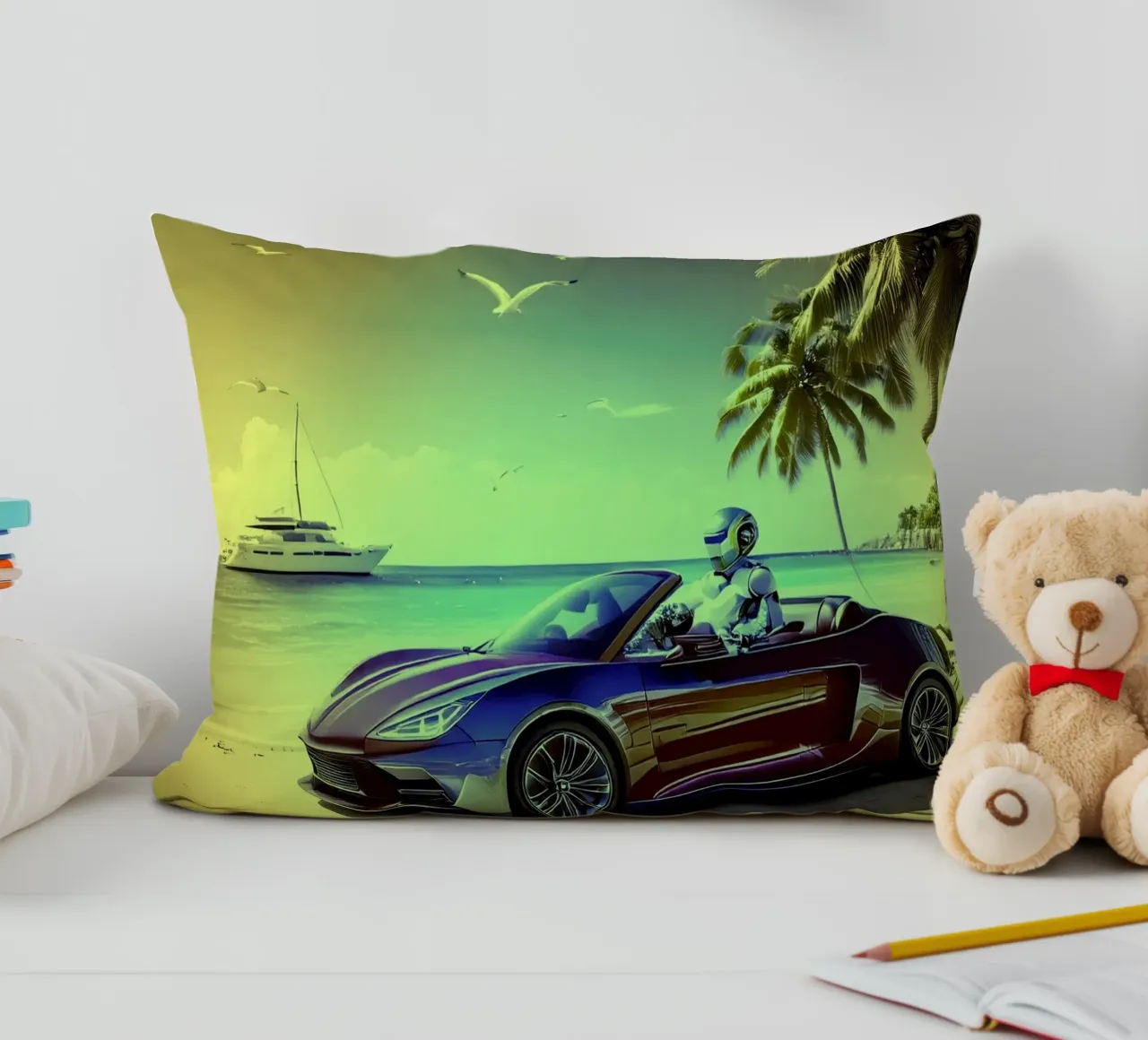 ROBOT AU VOLANT. Jaune. kussen van Thierry vobmann photography