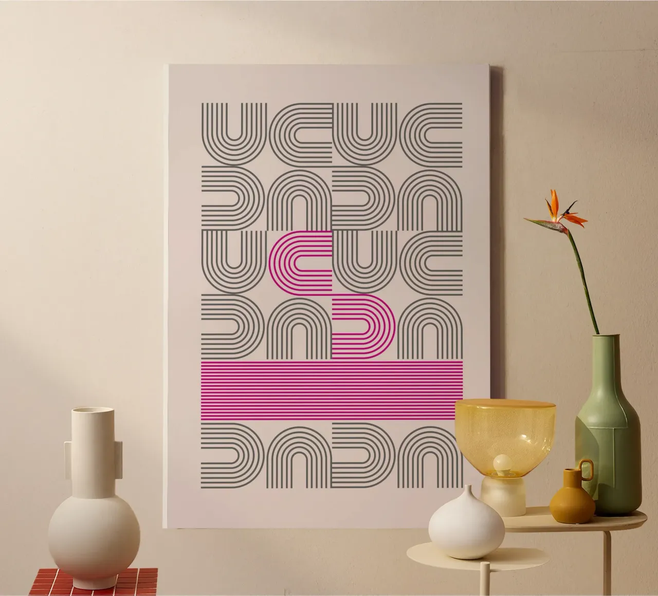 Op Art Arches Pink Line Pattern Poster canvas by NorwesClub
