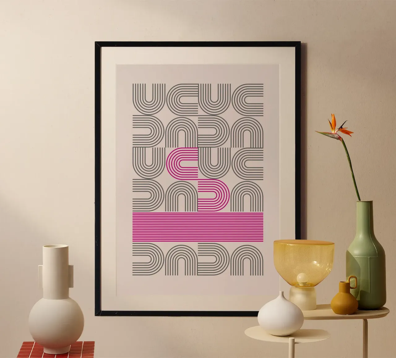 Poster Op Art Arches Pink Line Pattern carta hahnemühle da NorwesClub