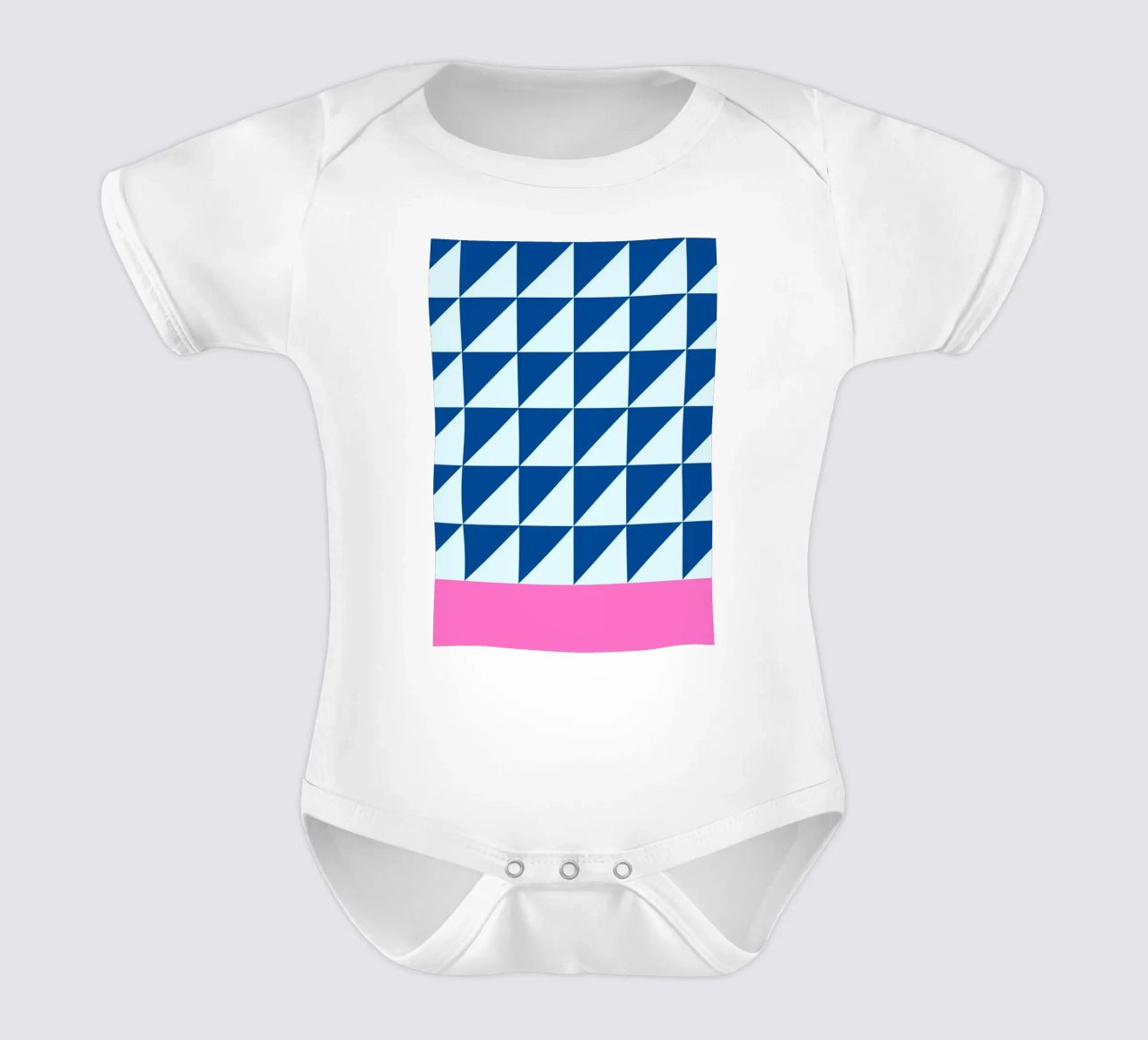 Geometrische blaue Dreiecke rosa Farbe Block Kunst Kurzarm Babybody von NorwesClub