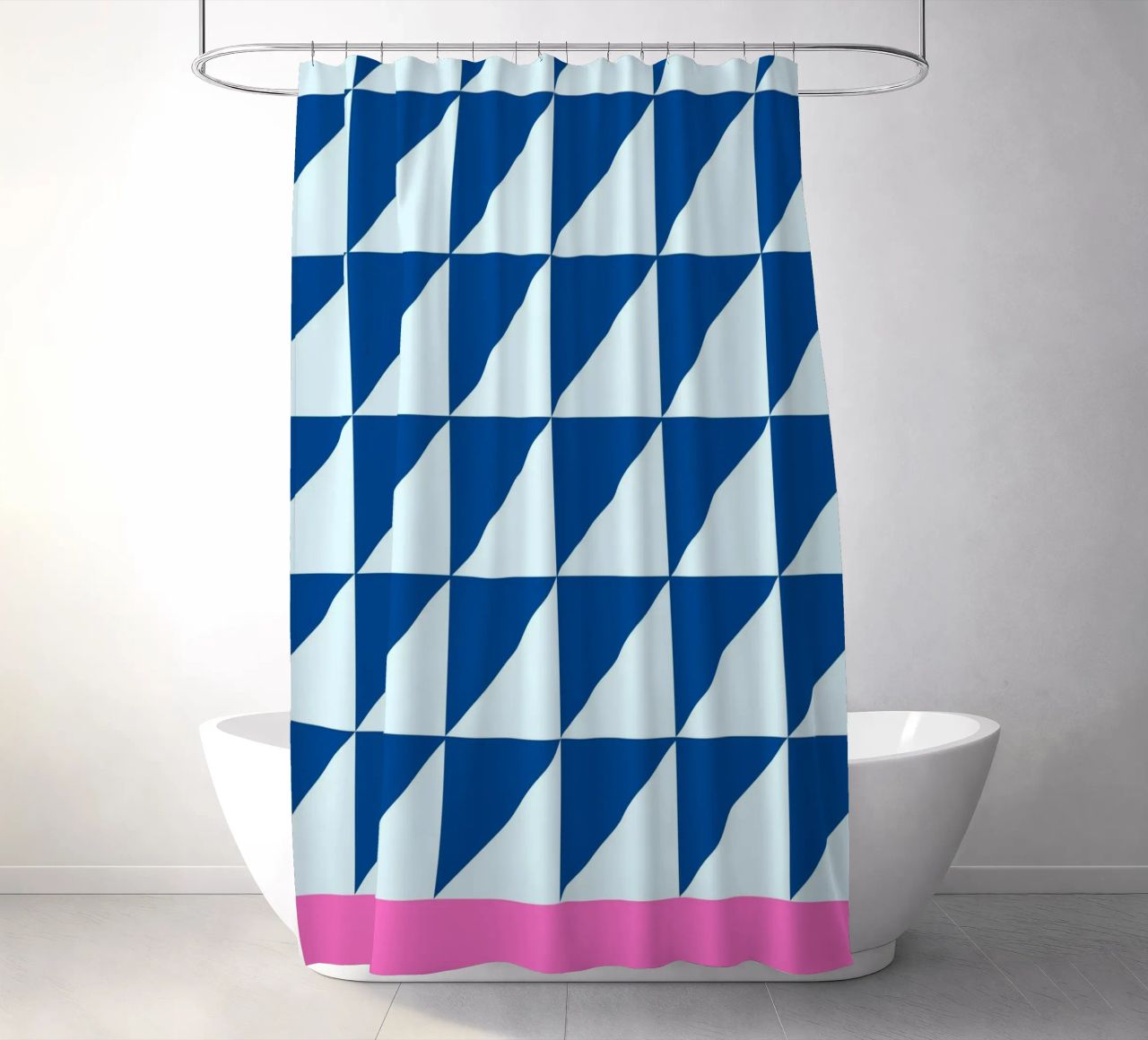 Geometrische blaue Dreiecke rosa Farbe Block Kunst Duschvorhang von NorwesClub