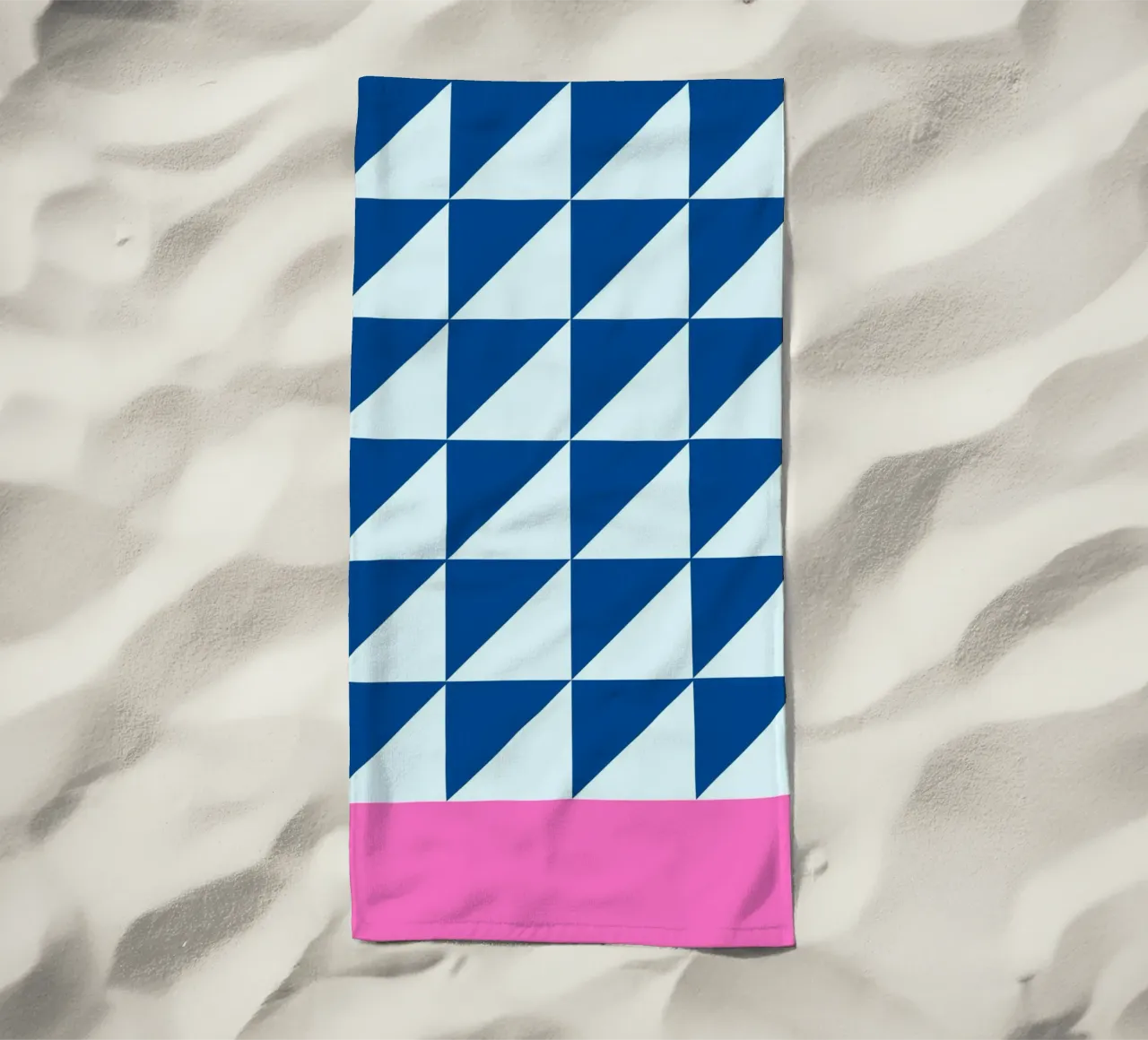 Geometric Blue Triangles Pink Color Block Art beach towel by NorwesClub