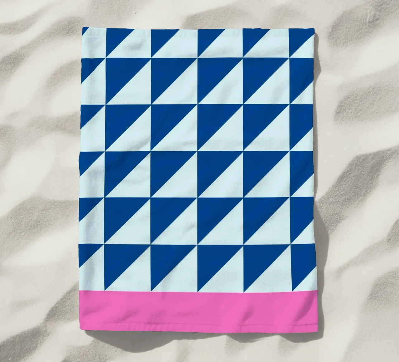 Geometric Blue Triangles Pink Color Block Art beach towel by NorwesClub