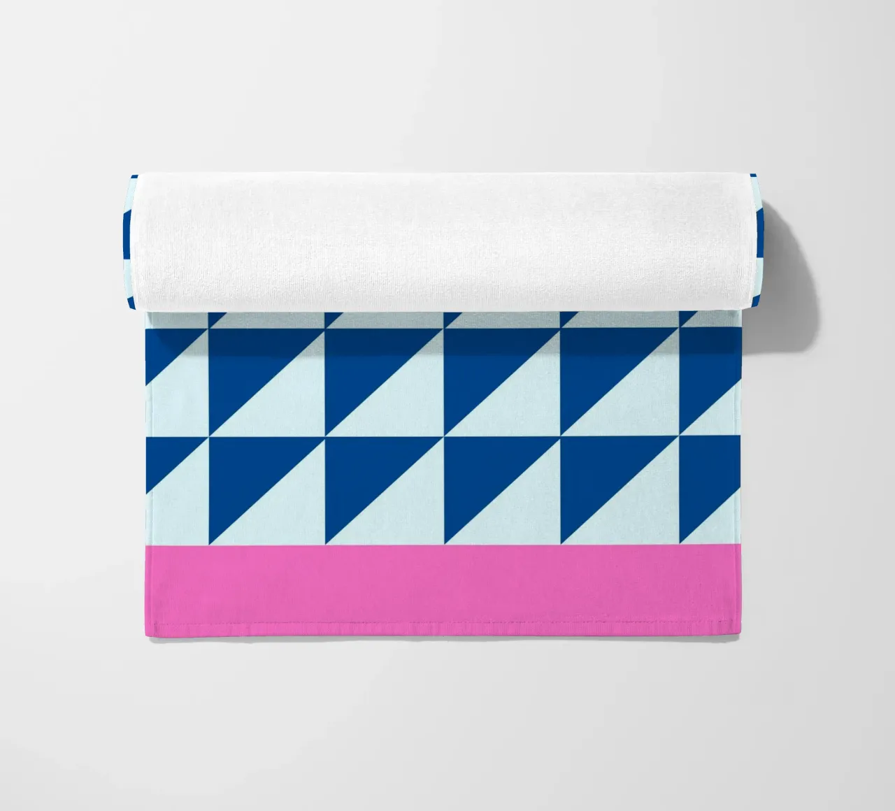 Geometric Blue Triangles Pink Color Block Art beach towel by NorwesClub