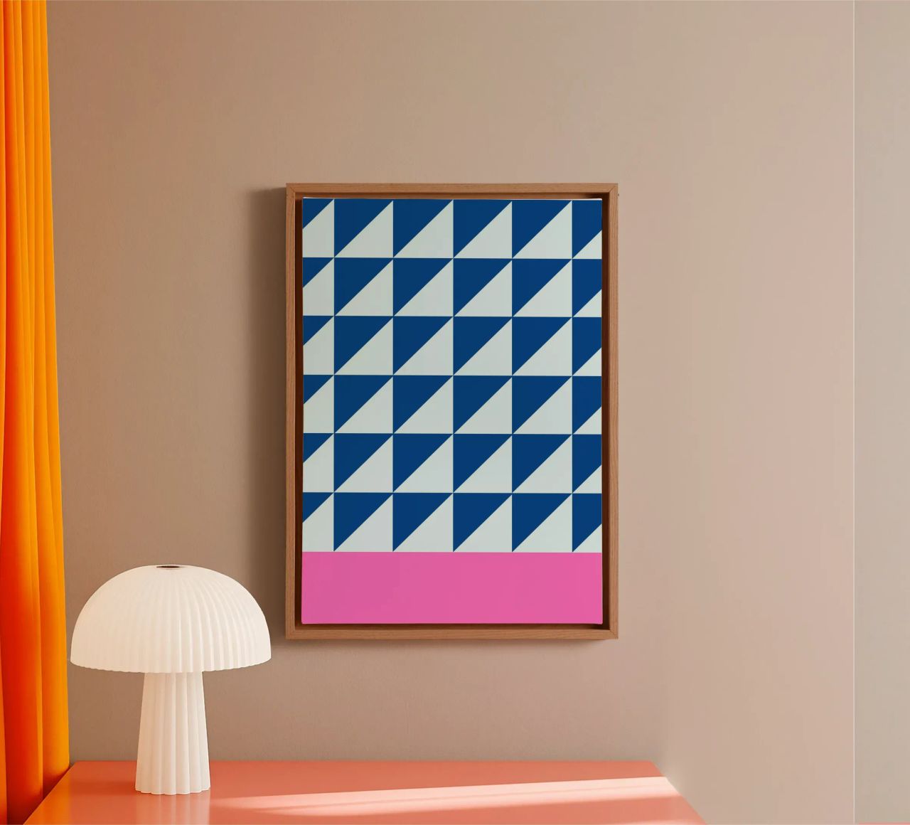 Geometrische blaue Dreiecke rosa Farbe Block Kunst Leinwand von NorwesClub