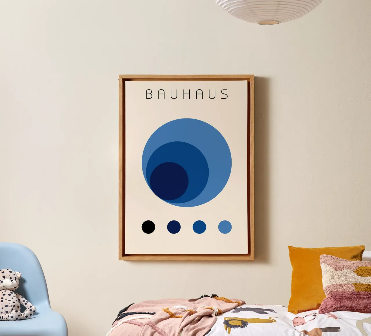 Bauhaus abstracte blauwe cirkels kleurstudie kunst canvas met Baklijst van NorwesClub