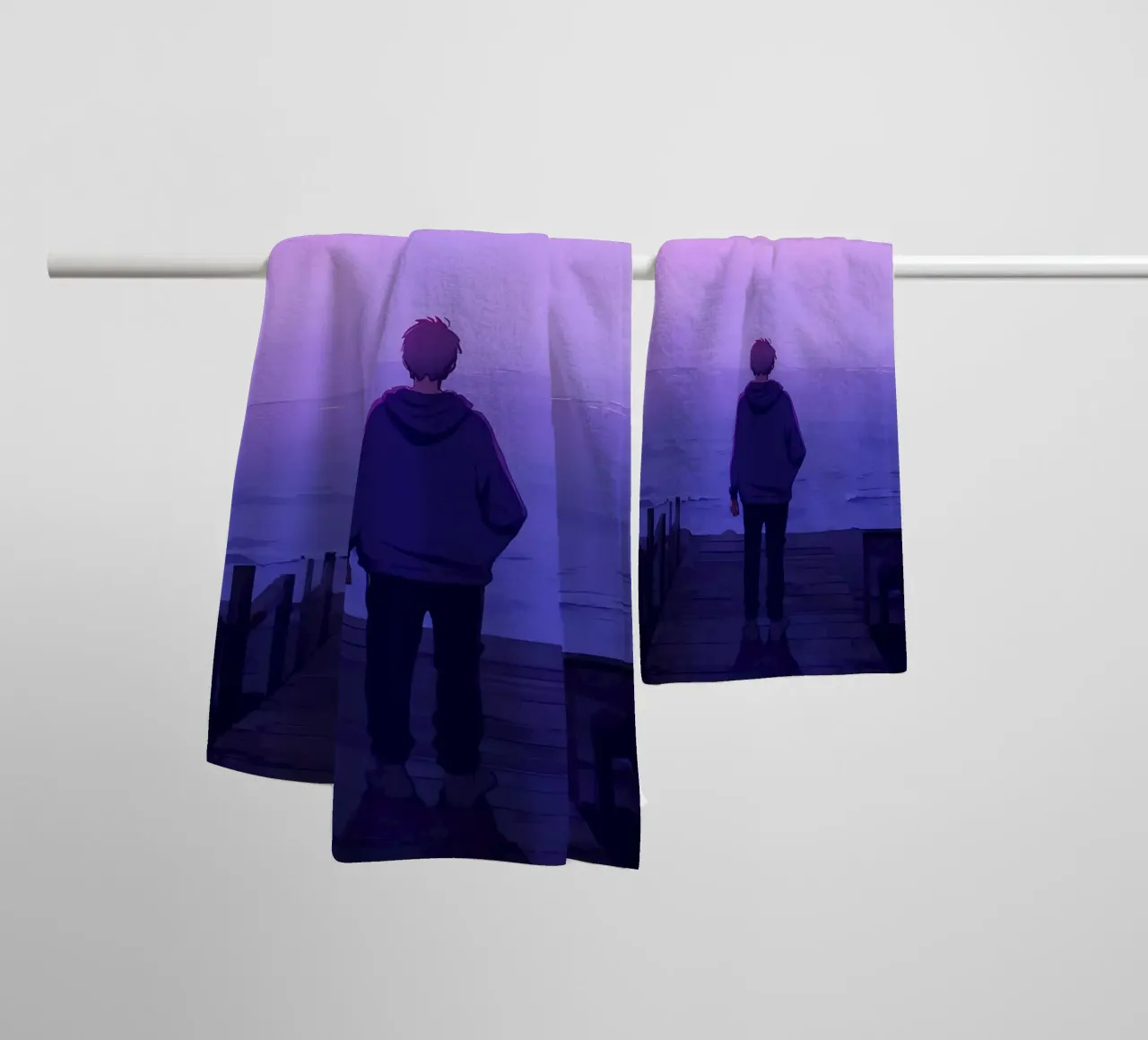 Man Standing At Oceanside Stairs Lofi Art towel by LoFi Gallery