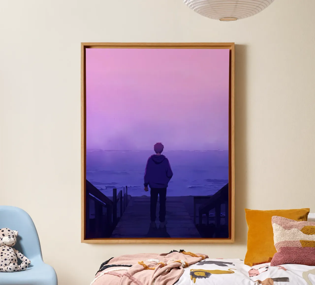 Man Standing At Oceanside Stairs Lofi Art canvas by LoFi Gallery