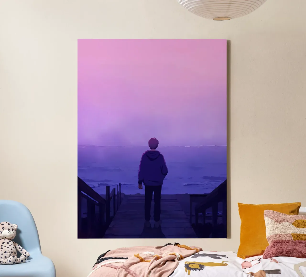 Man Standing At Oceanside Stairs Lofi Art canvas by LoFi Gallery