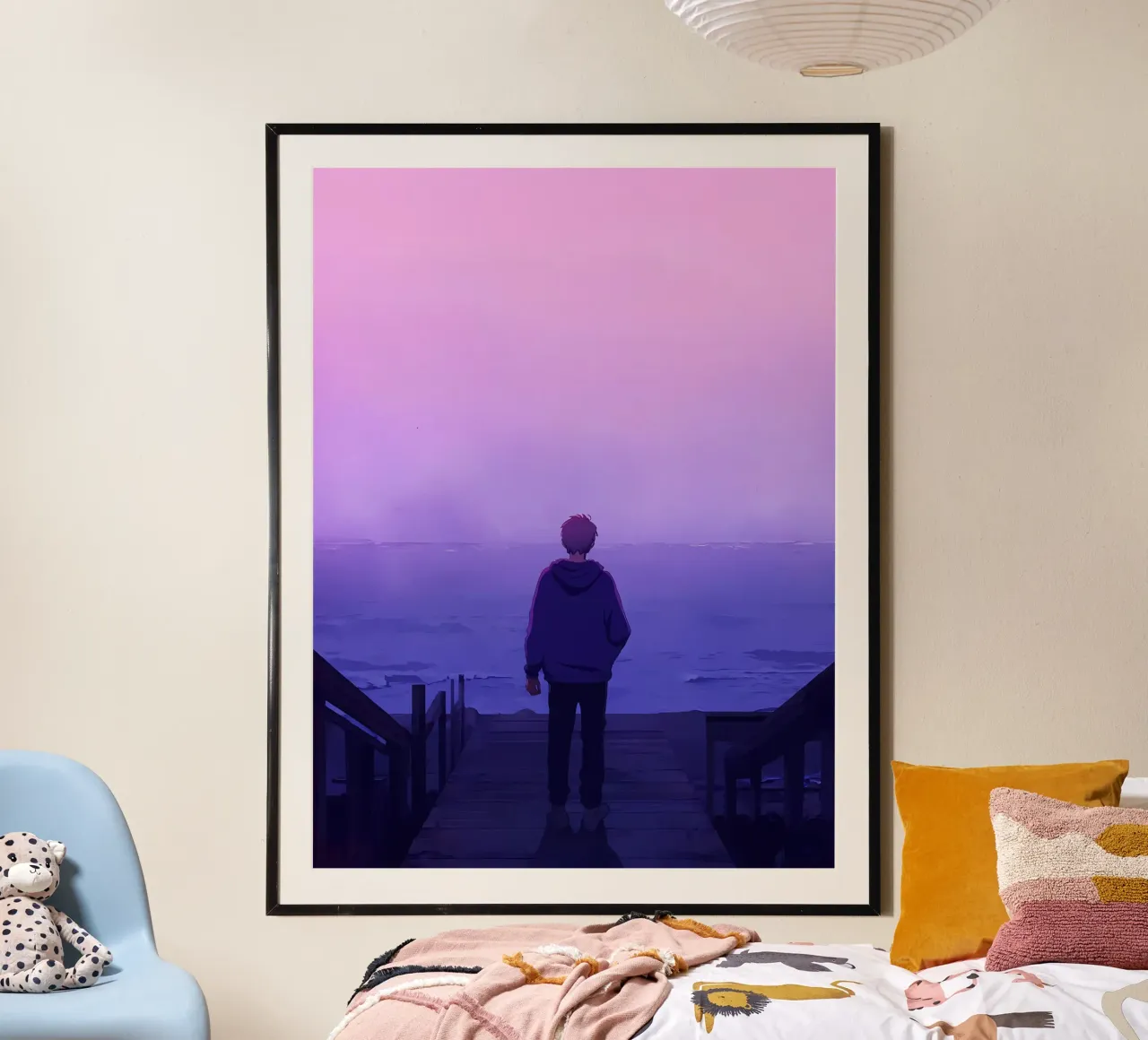 Man Standing At Oceanside Stairs Lofi Art hahnemühle by LoFi Gallery