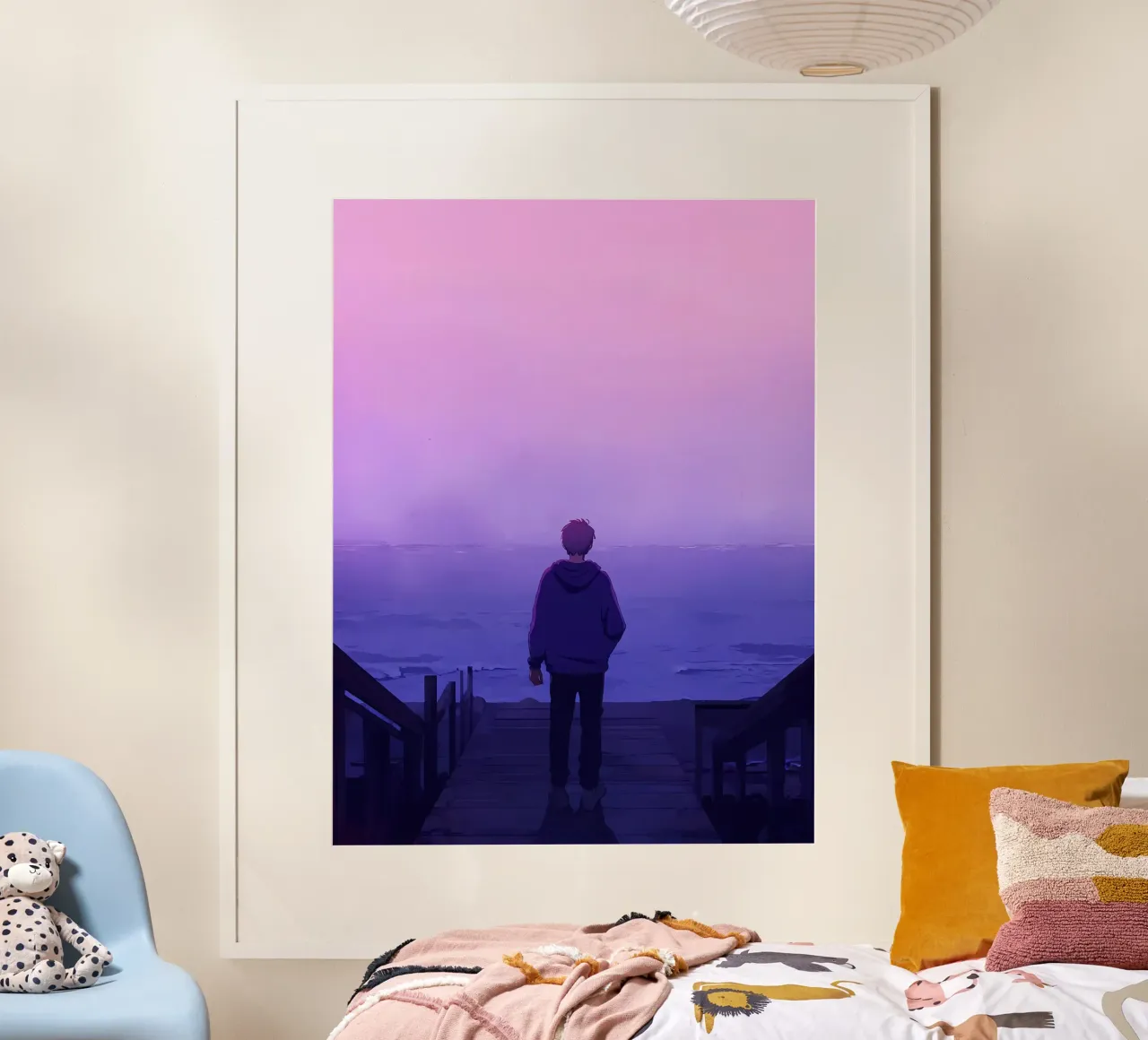 Man Standing At Oceanside Stairs Lofi Art hahnemühle by LoFi Gallery
