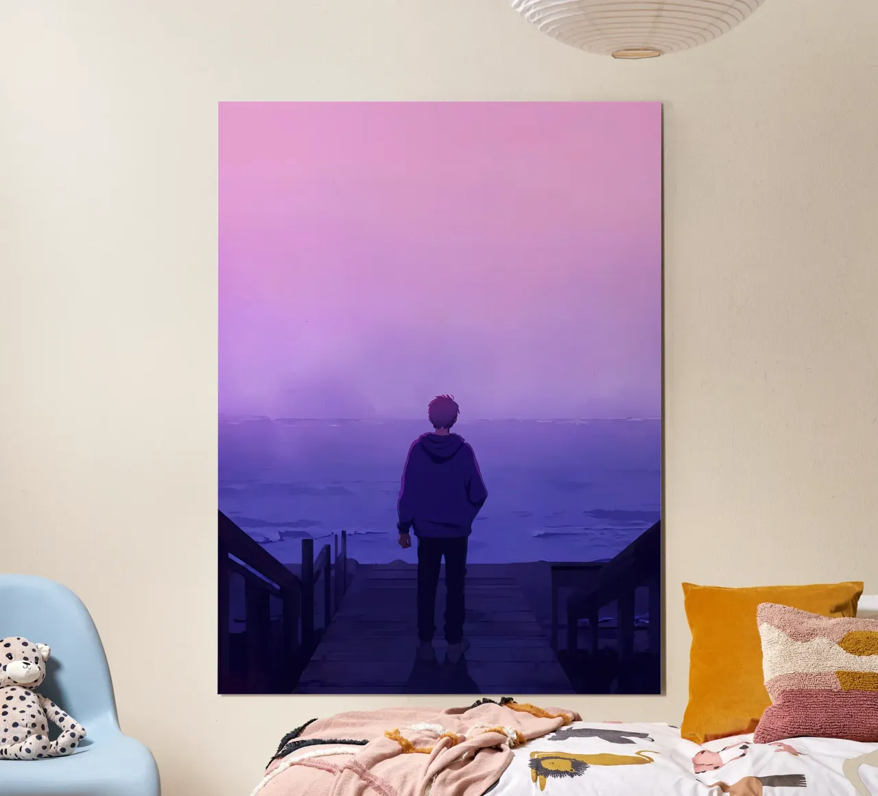 Man Standing At Oceanside Stairs Lofi Art hahnemühle by LoFi Gallery