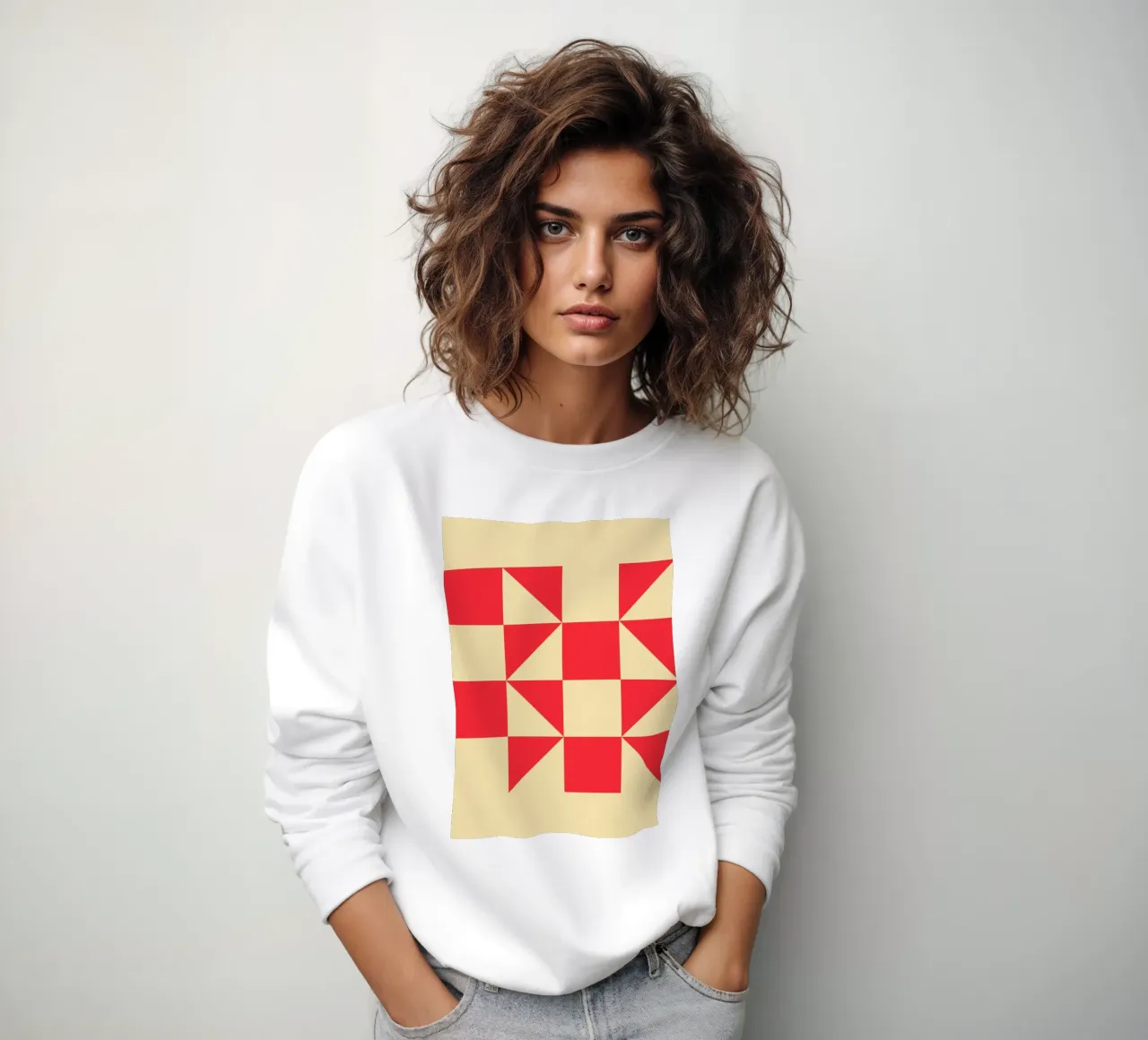 Geometric Red Square Triangle Pattern Art sweatshirt by NorwesClub