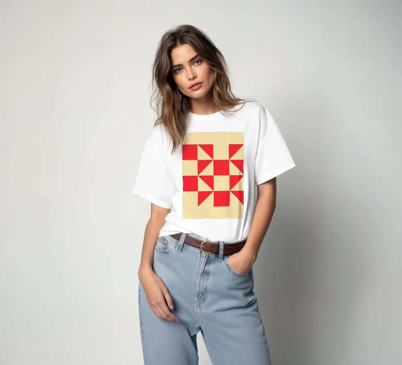 Geometric Red Square Triangle Pattern Art t-shirt by NorwesClub