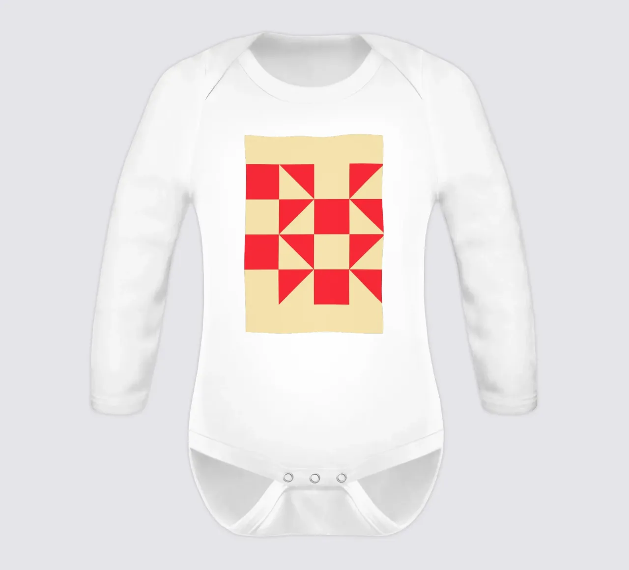 Geometric Red Square Triangle Pattern Art long-sleeve baby romper by NorwesClub
