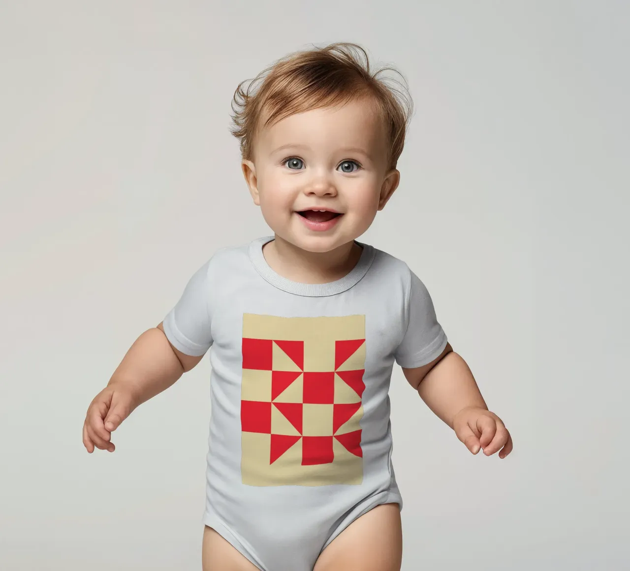 Geometric Red Square Triangle Pattern Art short-sleeve baby romper by NorwesClub