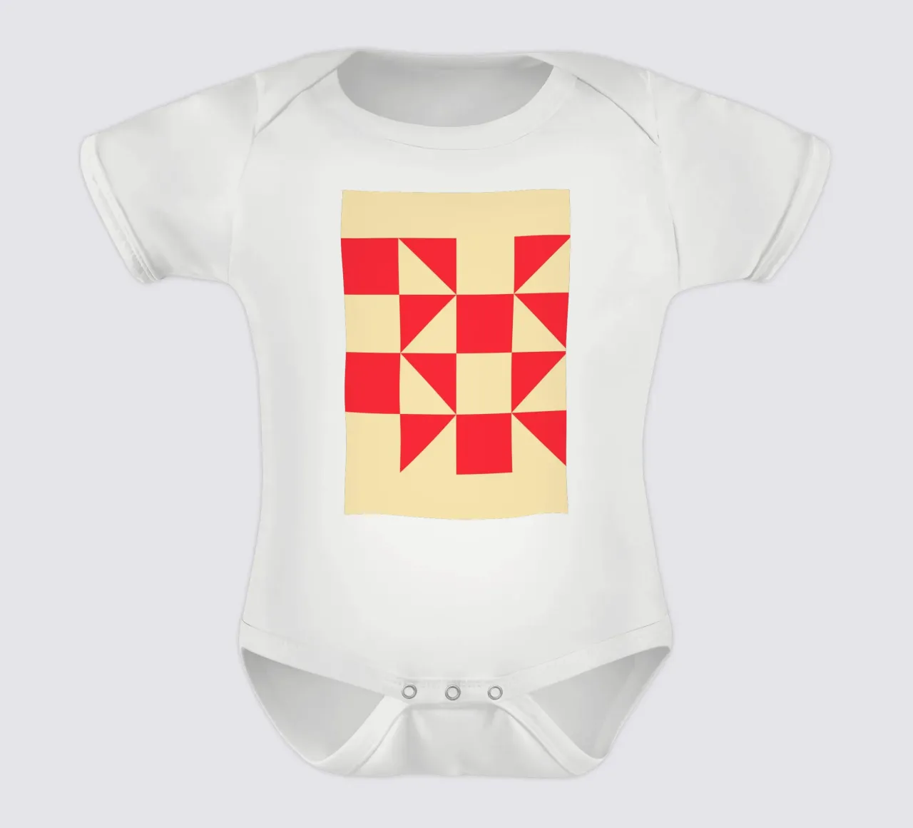Geometric Red Square Triangle Pattern Art short-sleeve baby romper by NorwesClub