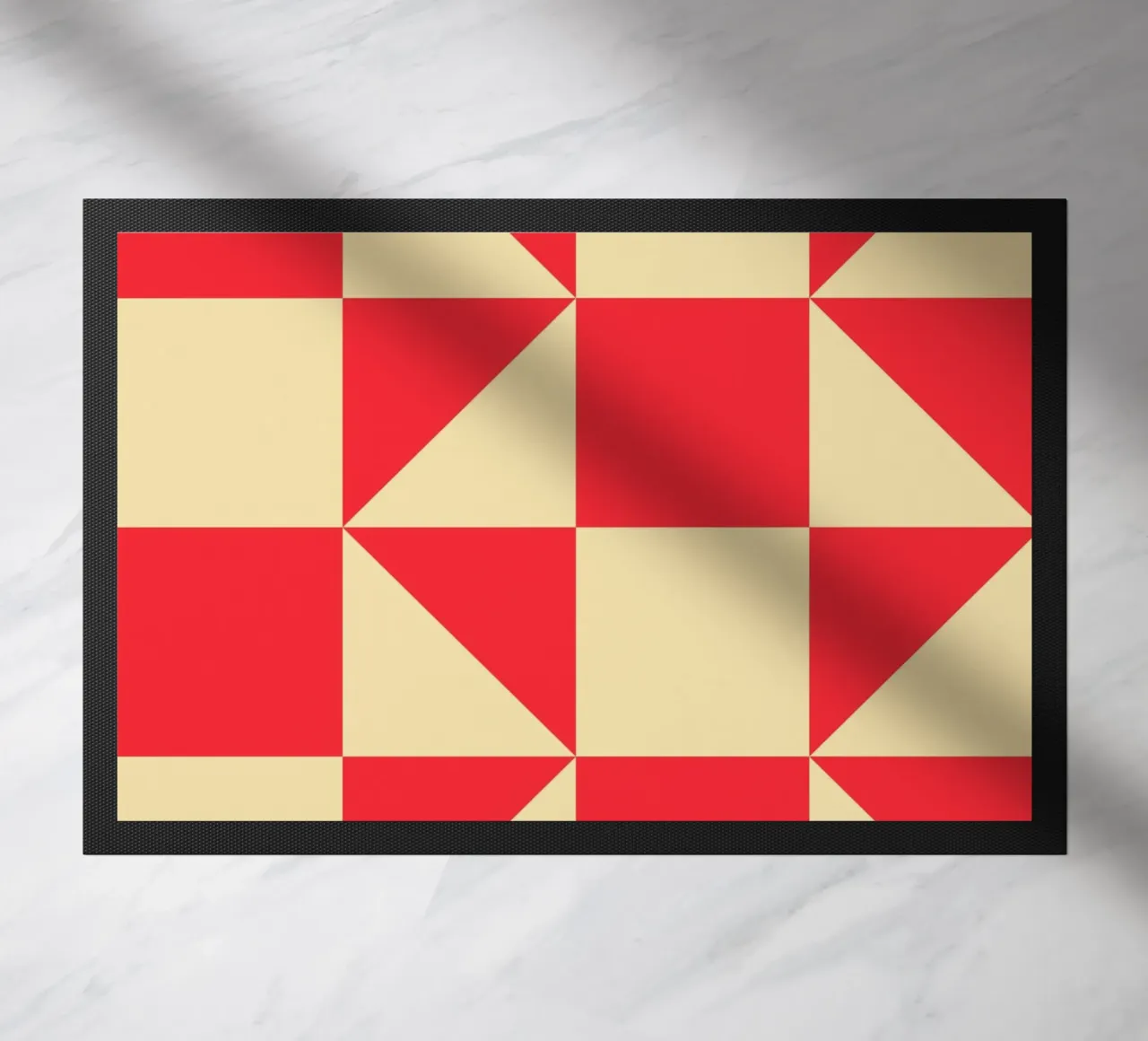 Geometric Red Square Triangle Pattern Art doormat by NorwesClub