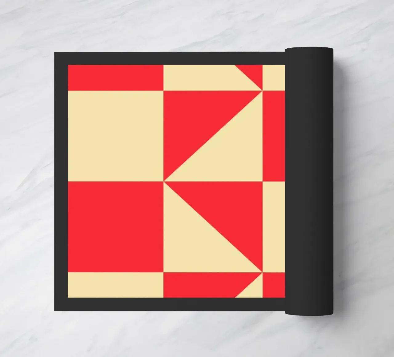 Geometric Red Square Triangle Pattern Art doormat by NorwesClub