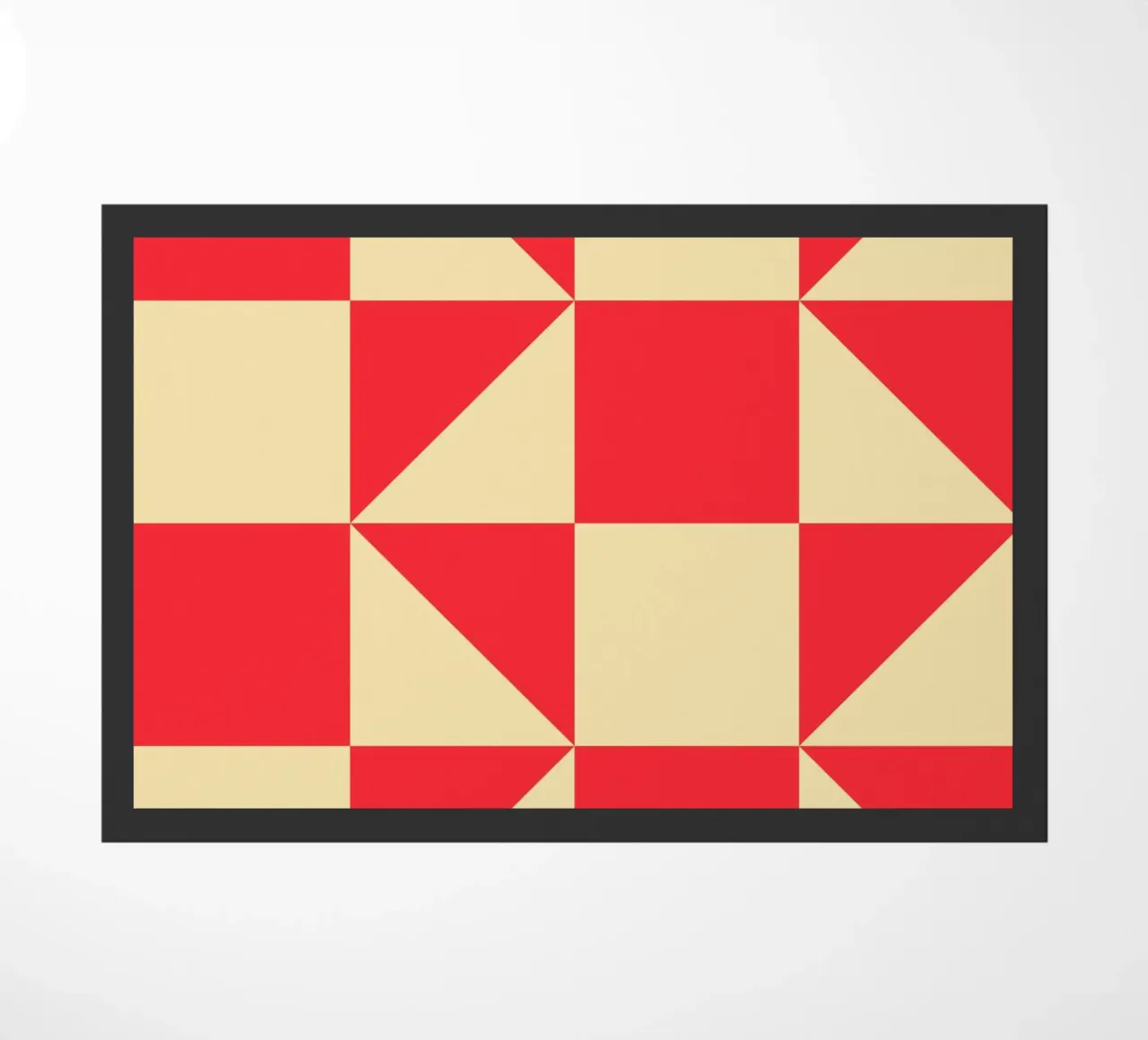 Geometric Red Square Triangle Pattern Art doormat by NorwesClub