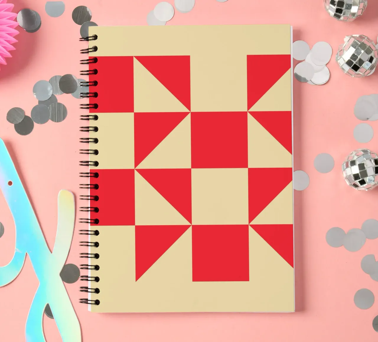 Geometric Red Square Triangle Pattern Art spiral notebook by NorwesClub