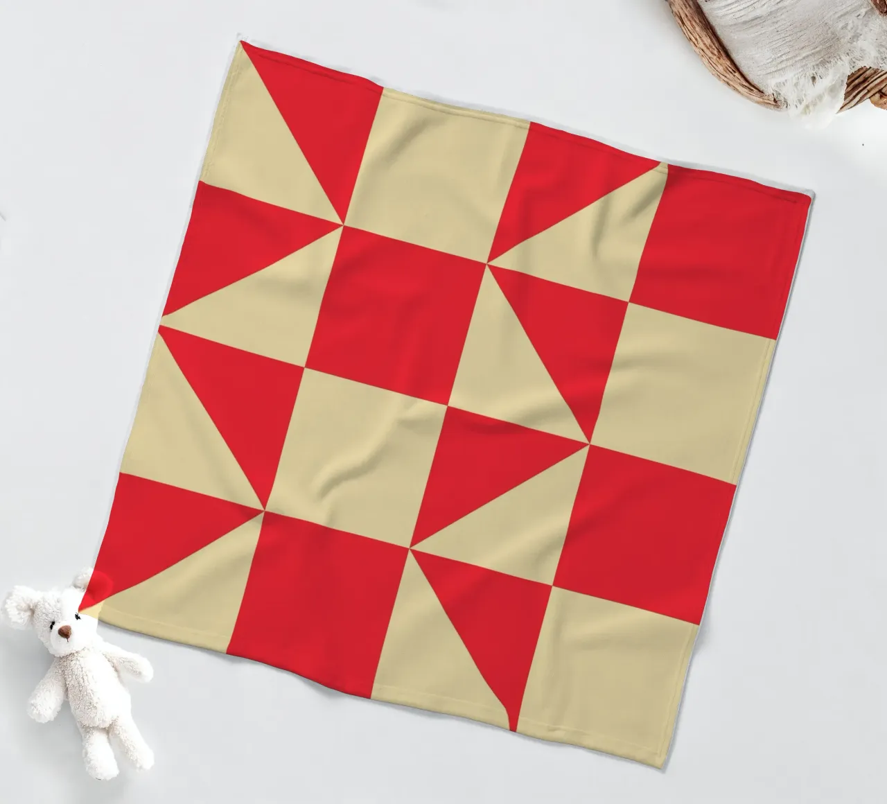 Geometric Red Square Triangle Pattern Art fleece blanket by NorwesClub