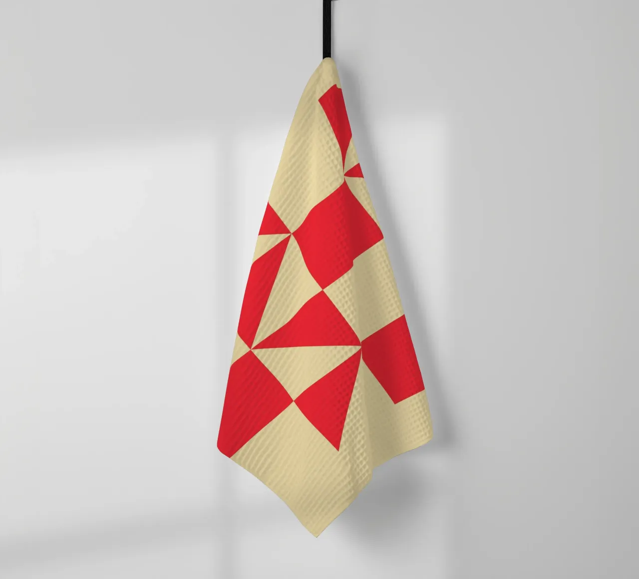 Geometric Red Square Triangle Pattern Art tea towel by NorwesClub