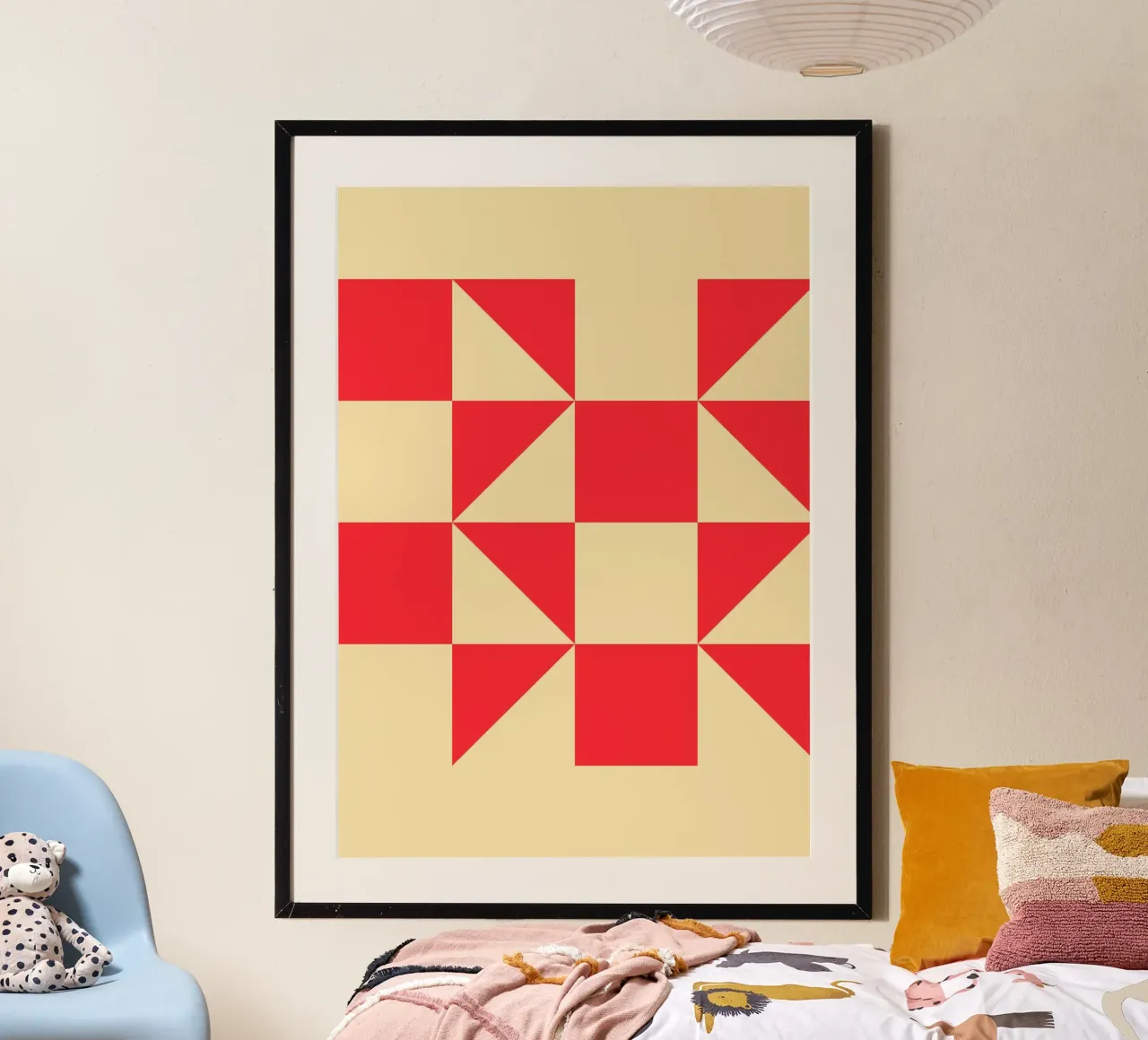 Geometric Red Square Triangle Pattern Art hahnemühle by NorwesClub