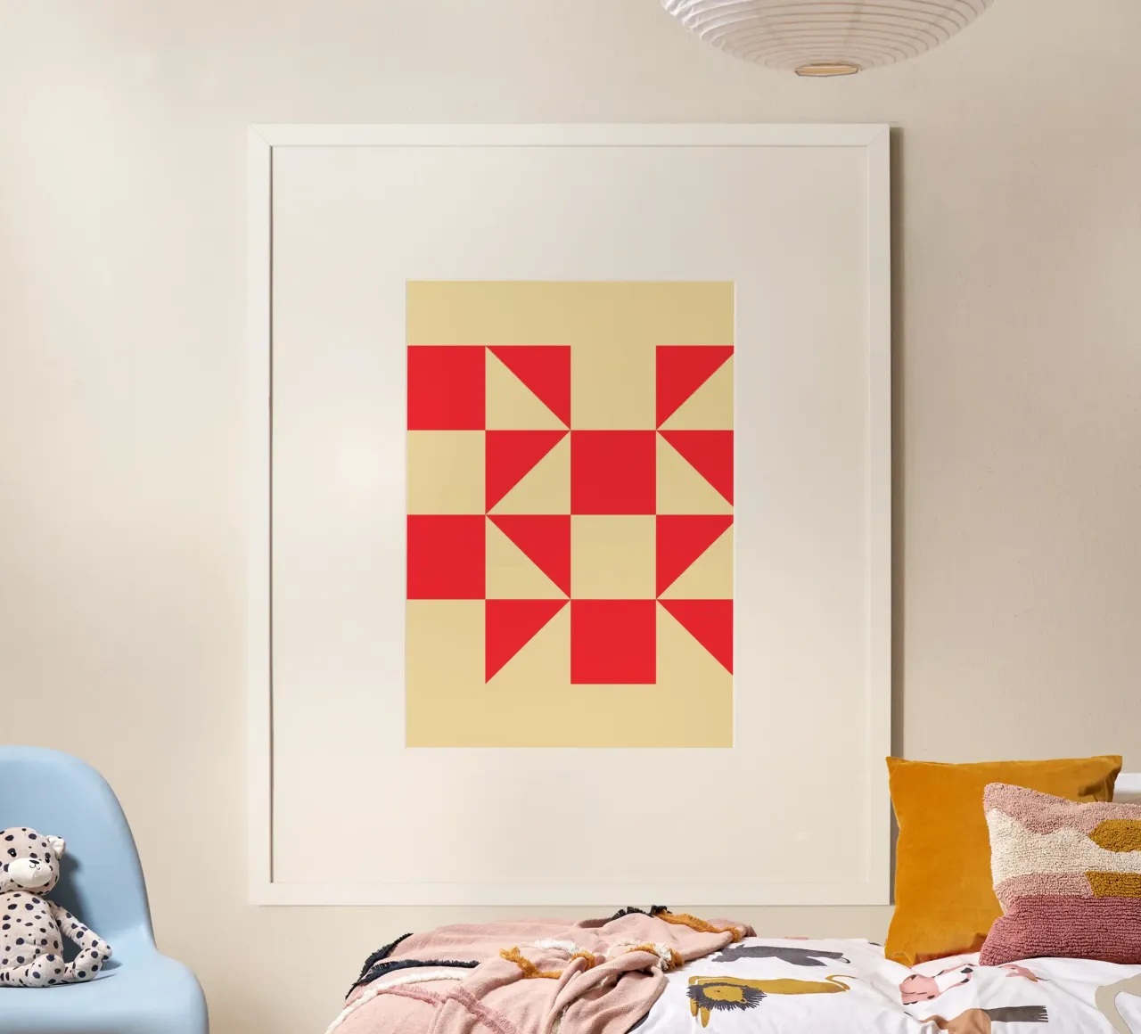 Geometric Red Square Triangle Pattern Art hahnemühle by NorwesClub