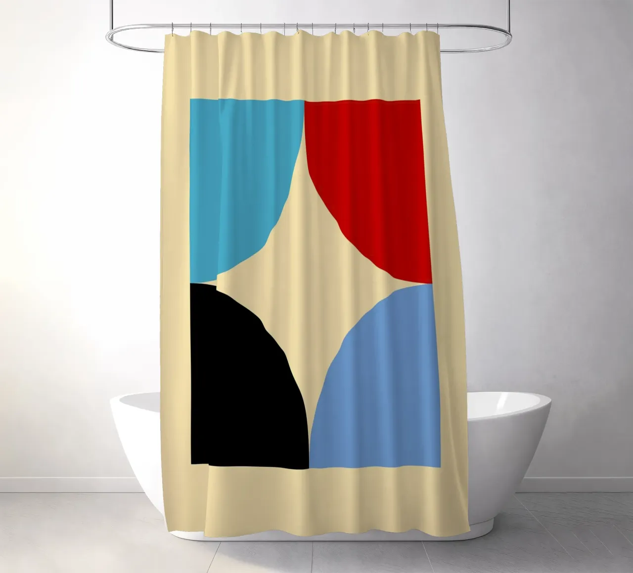 Arte astratta geometrica con curve a quattro colori tenda da doccia da NorwesClub