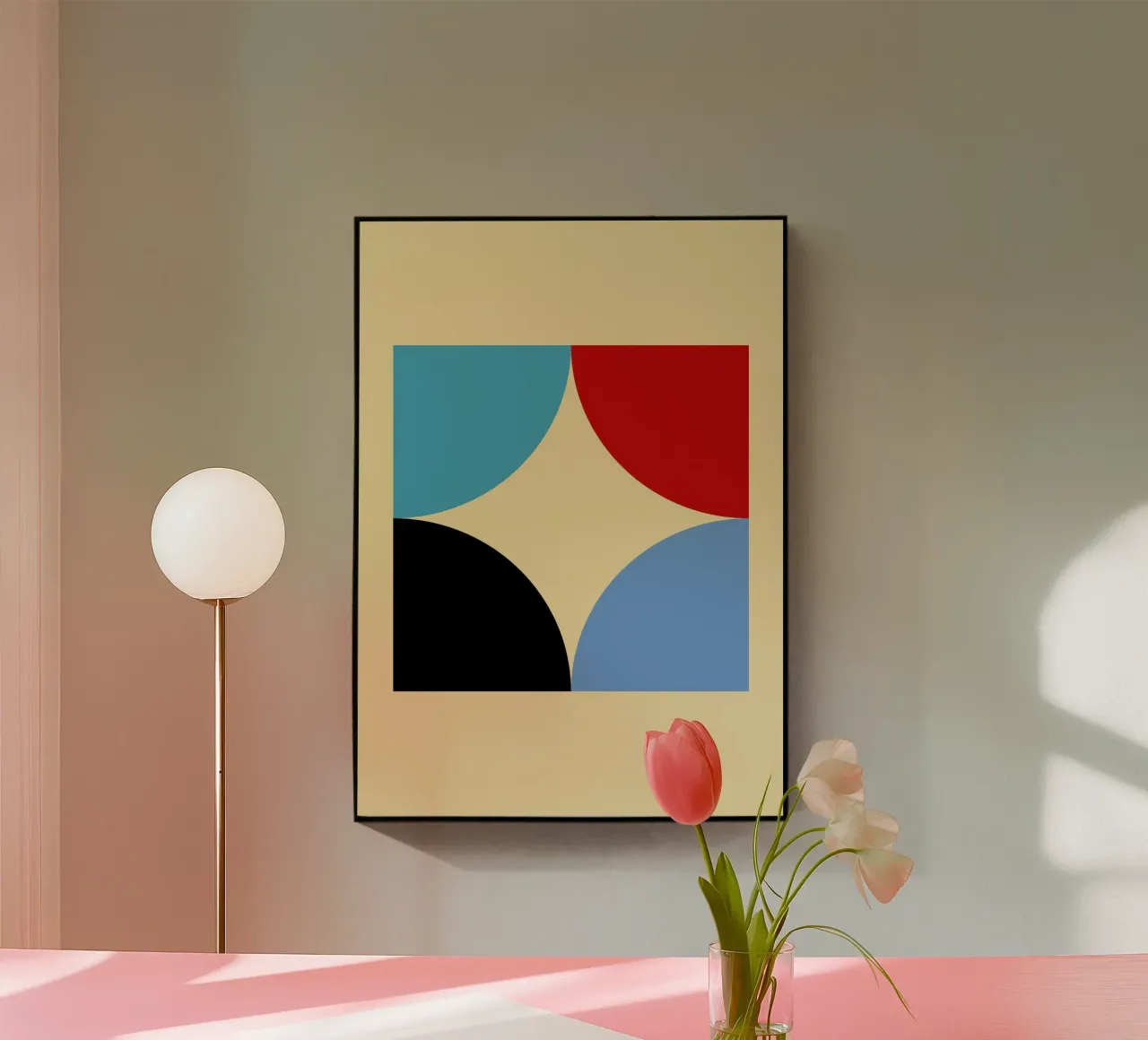 Arte astratta geometrica con curve a quattro colori plexiglass da NorwesClub