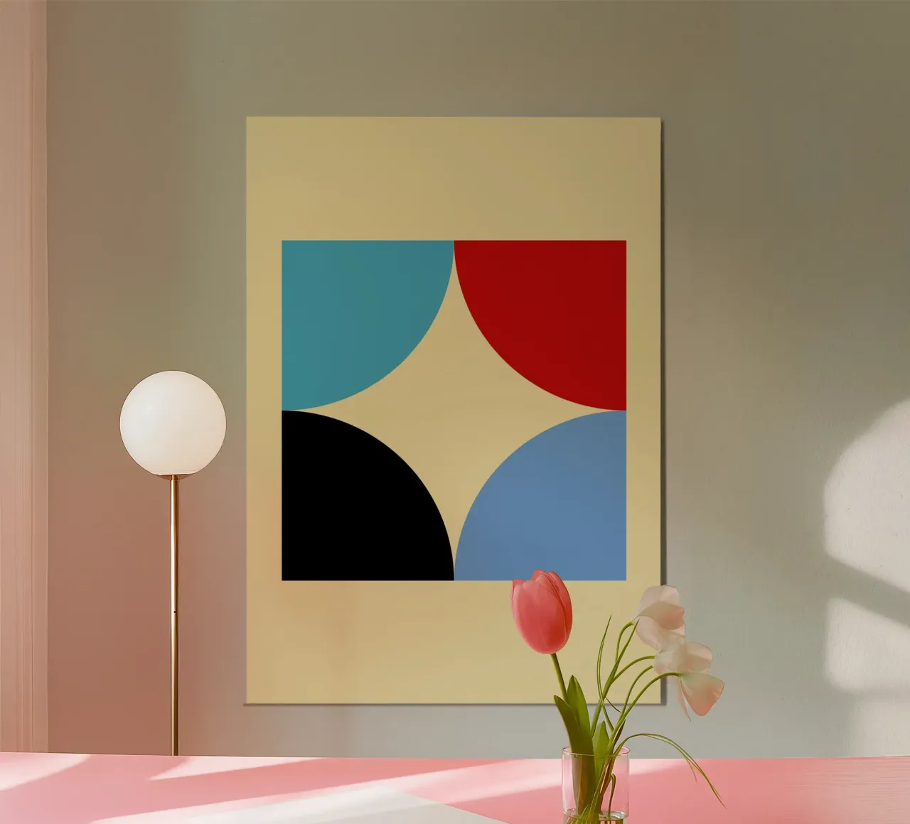 Arte astratta geometrica con curve a quattro colori alluminio dibond da NorwesClub