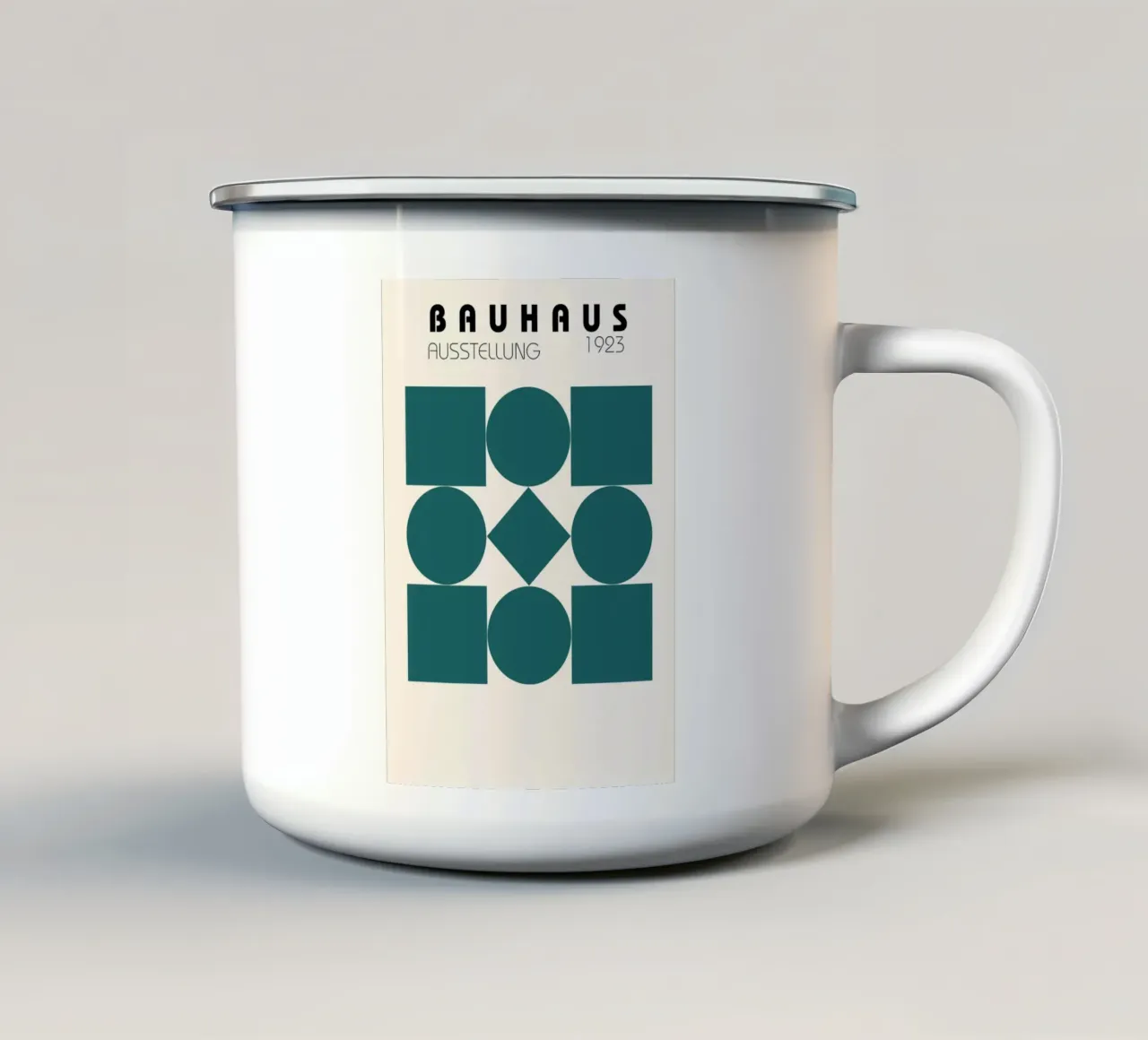 Poster Bauhaus 1923 Forme geometriche verde acqua tazza in smalto da NorwesClub