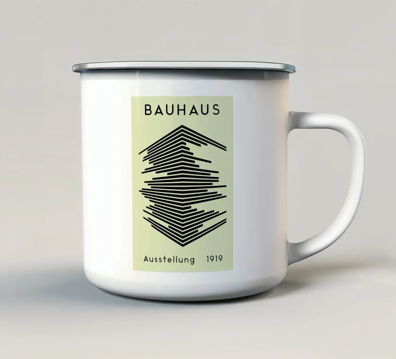 Iconica struttura di linee astratte del Bauhaus 1919 tazza in smalto da NorwesClub