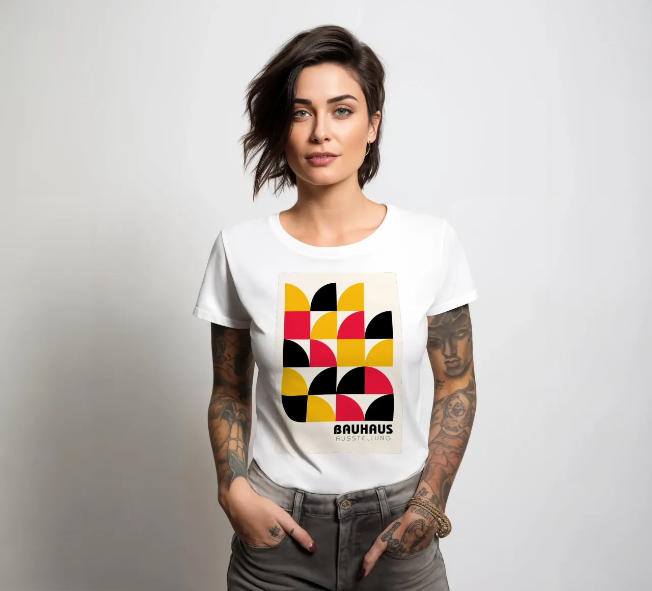 Bauhaus Style Geometric Tile Pattern Art women's fitted t-shirt by NorwesClub