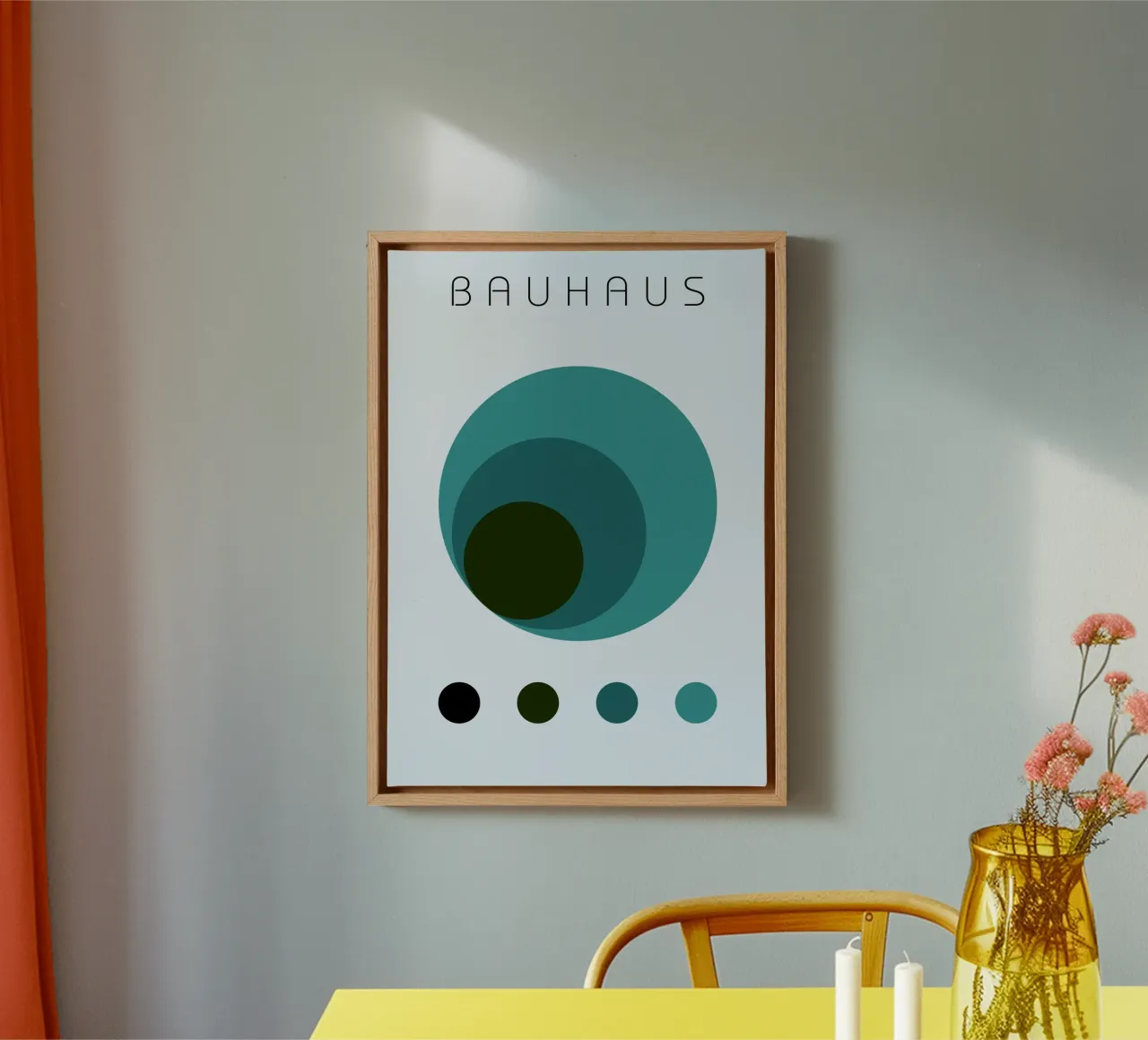 Bauhaus abstracte groenblauwe cirkels kleurstudie kunst canvas met Baklijst van NorwesClub