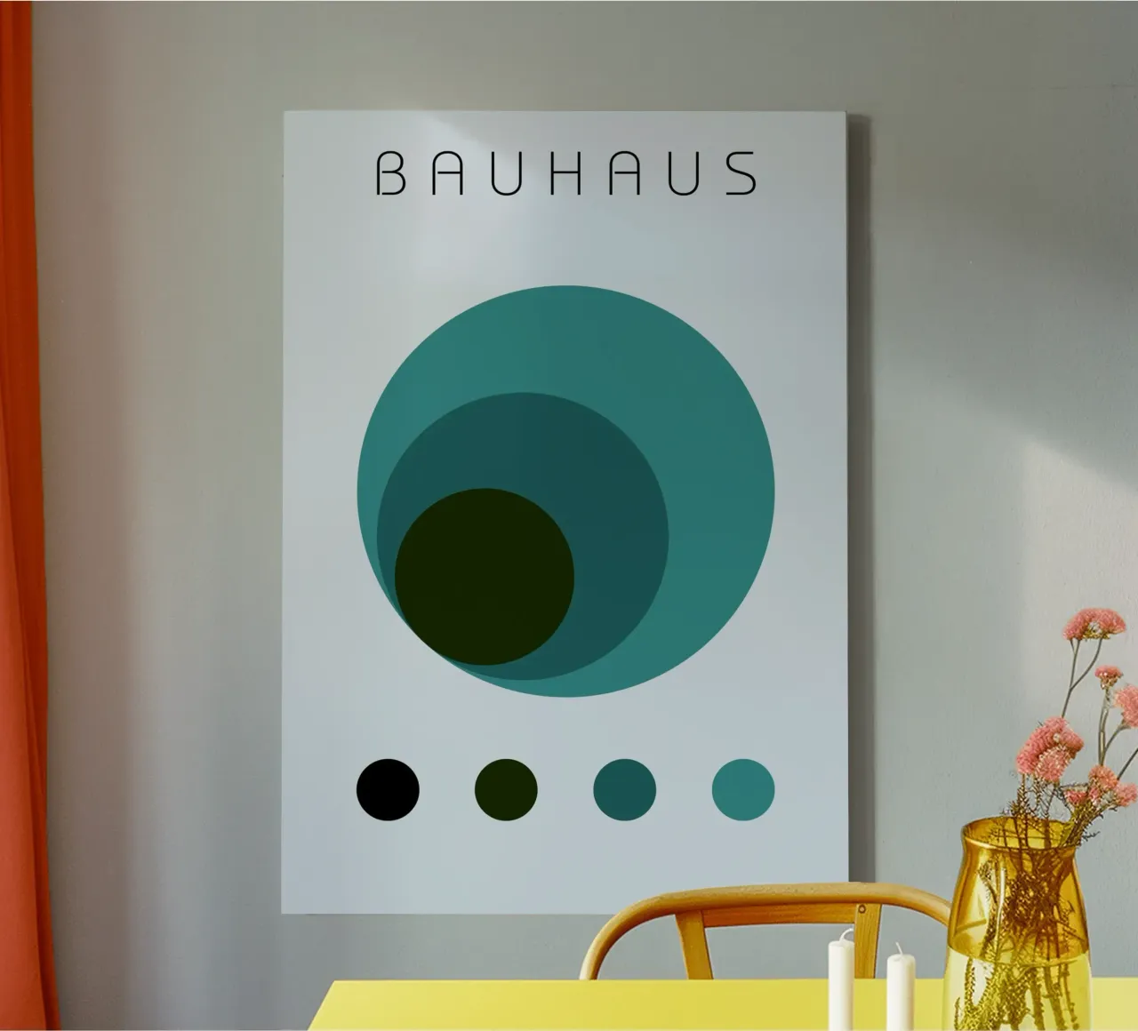 Bauhaus abstracte groenblauwe cirkels kleurstudie kunst canvas met Baklijst van NorwesClub