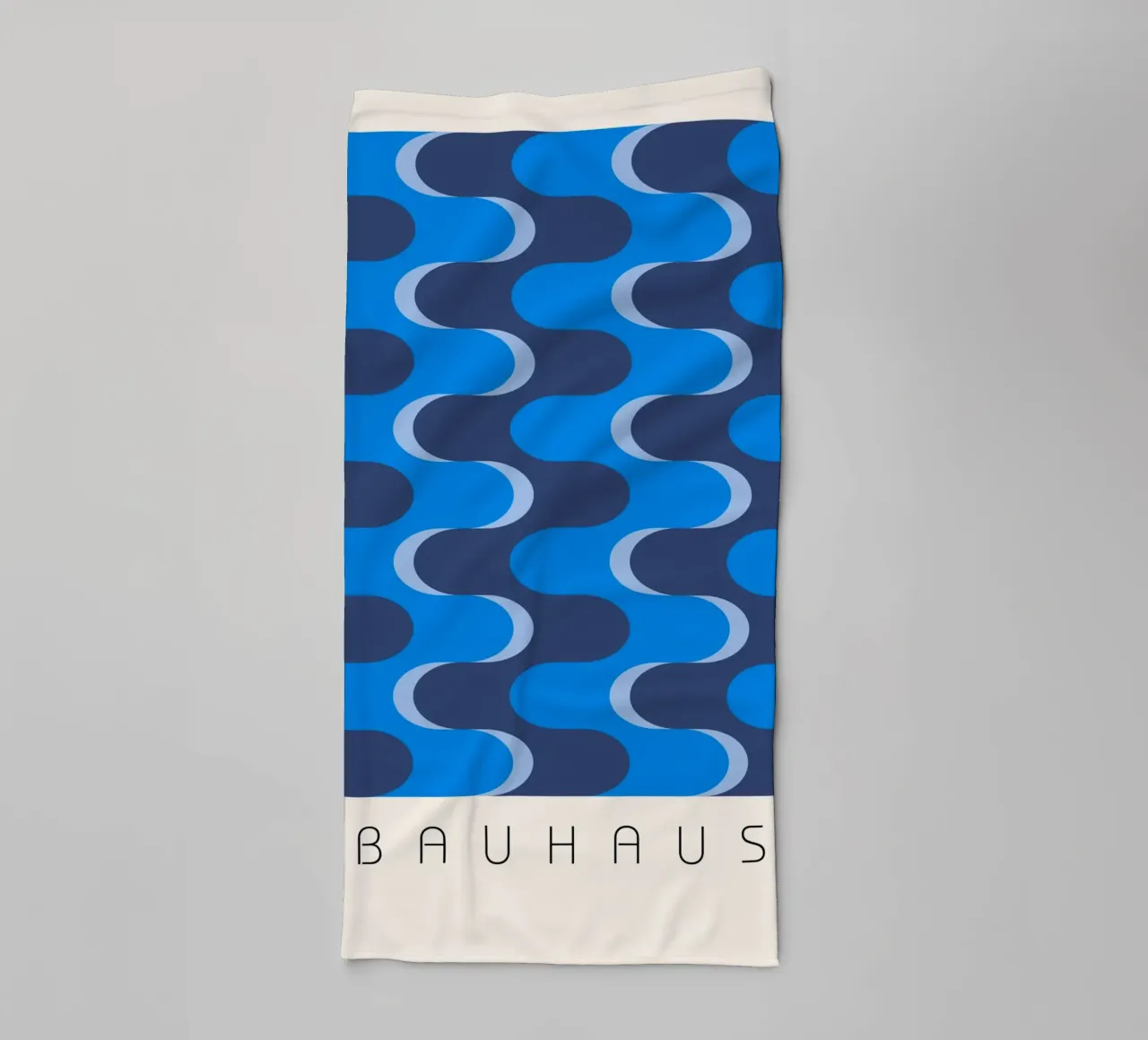 Bauhaus Style Abstract Blue Wavy Pattern Art towel by NorwesClub