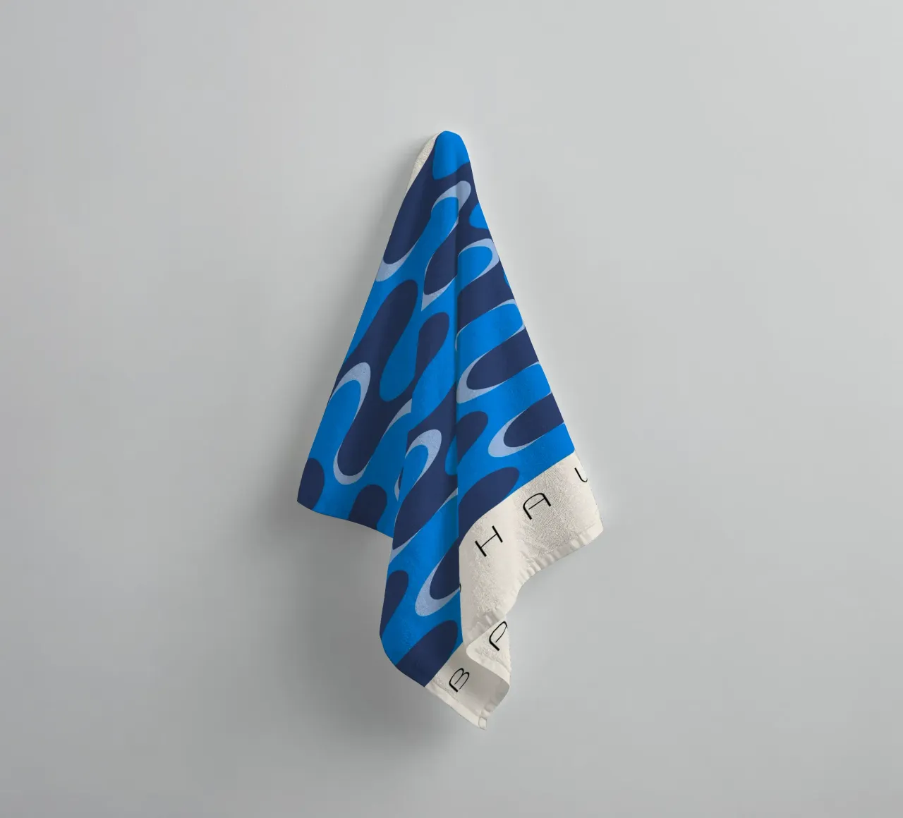 Bauhaus Style Abstract Blue Wavy Pattern Art towel by NorwesClub
