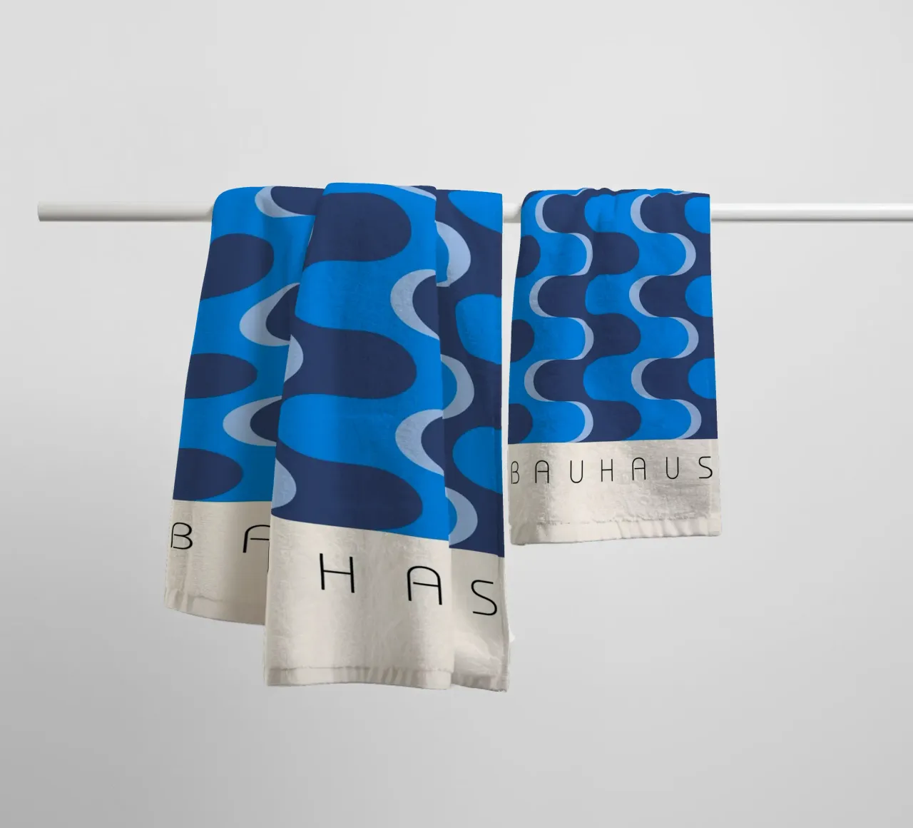 Bauhaus Style Abstract Blue Wavy Pattern Art towel by NorwesClub