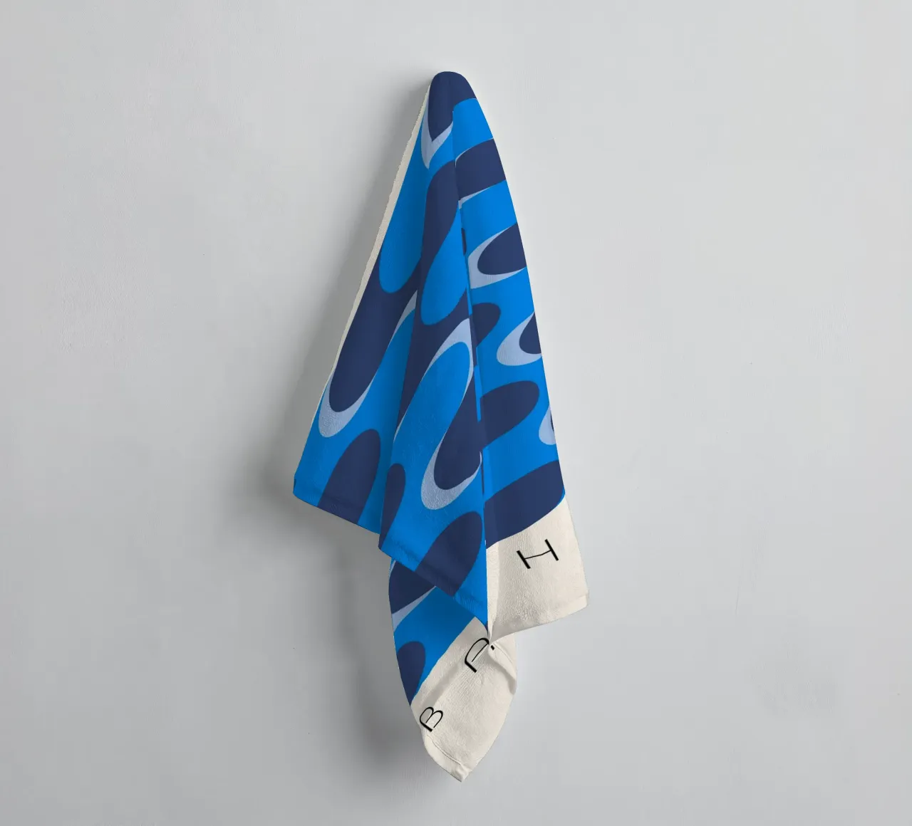 Bauhaus Style Abstract Blue Wavy Pattern Art towel by NorwesClub