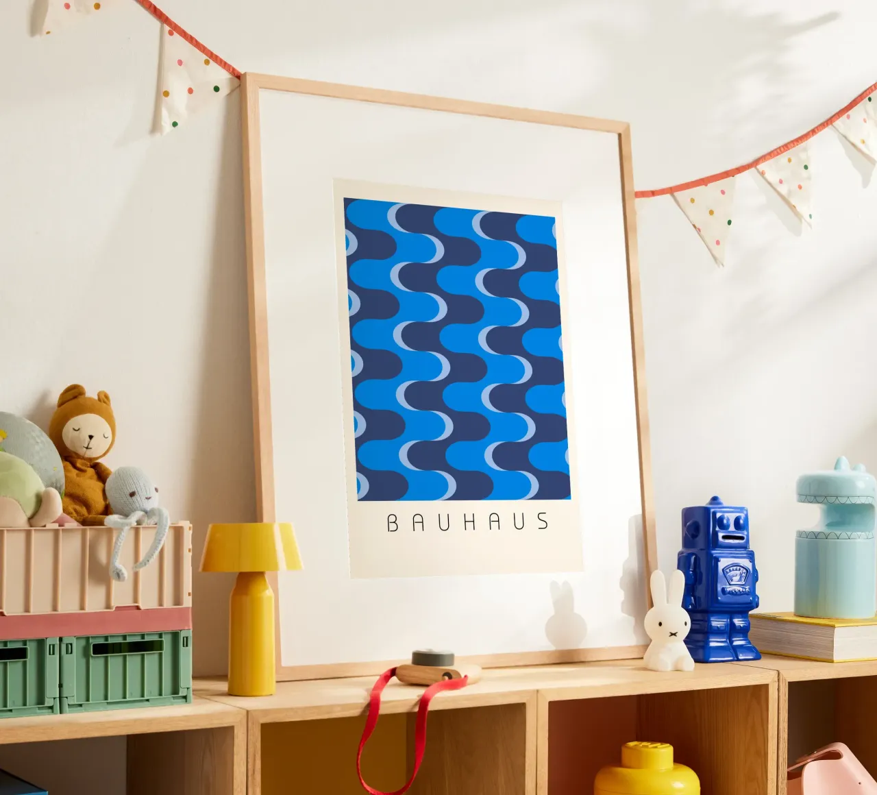Arte astratta blu ondulata in stile Bauhaus poster da NorwesClub