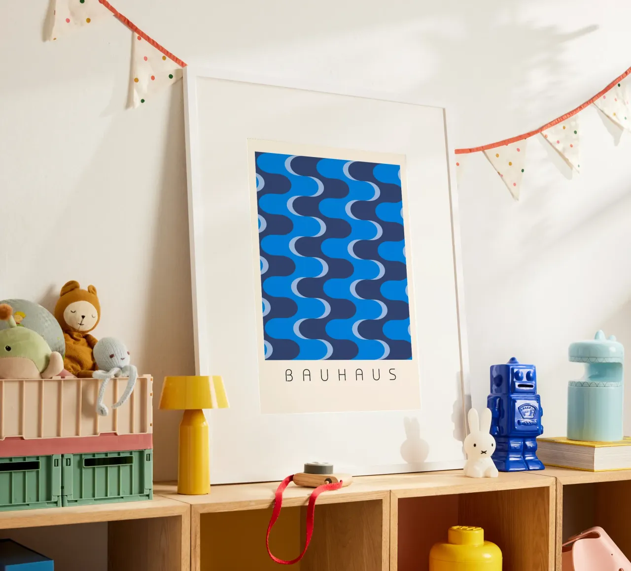 Arte astratta blu ondulata in stile Bauhaus poster da NorwesClub