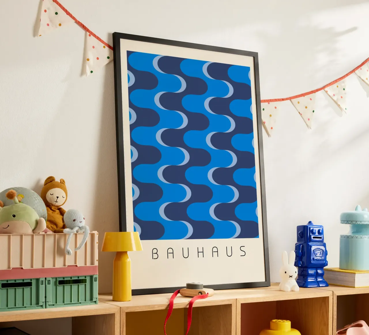 Arte astratta blu ondulata in stile Bauhaus poster da NorwesClub