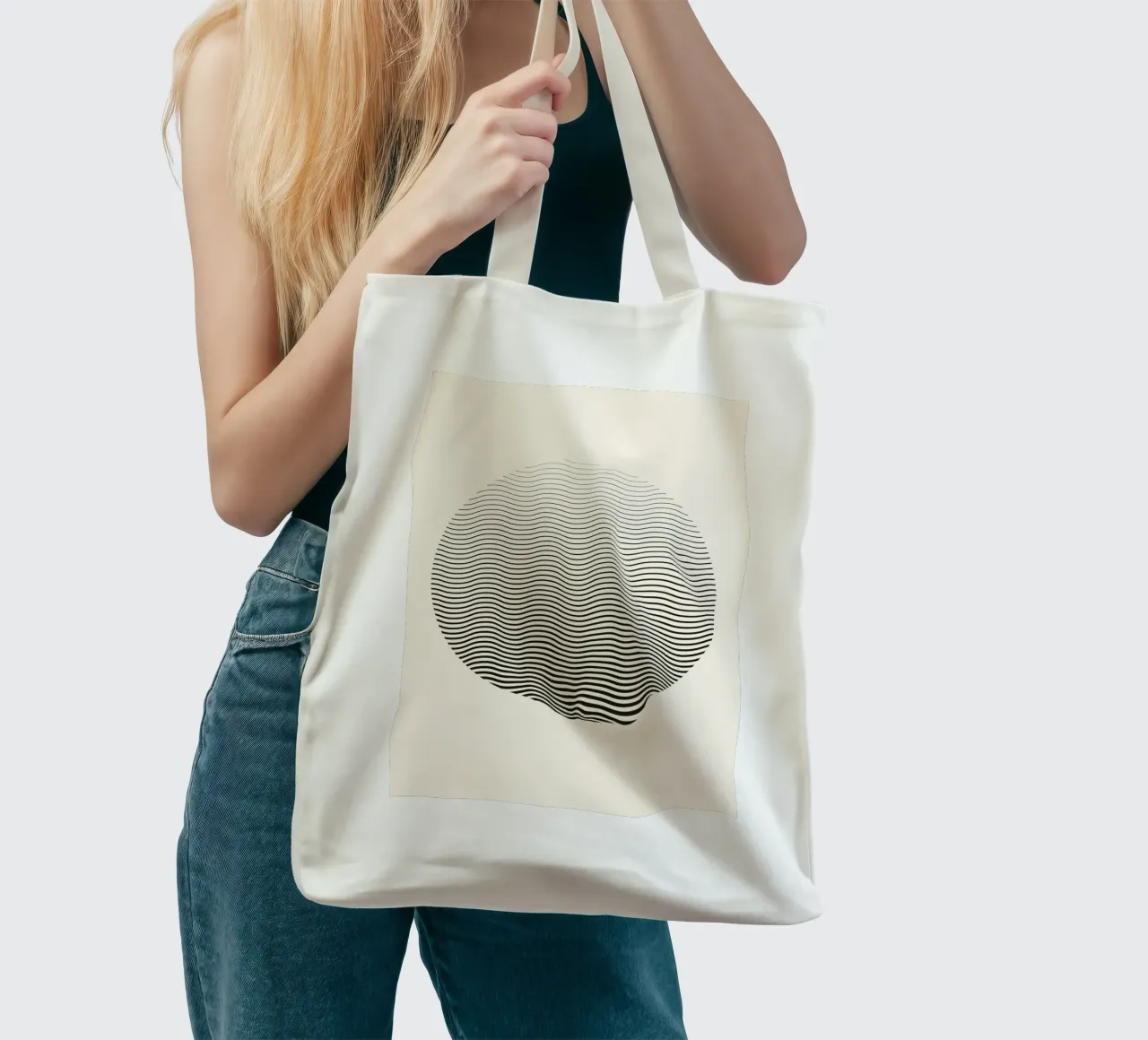 Jumig Abstract Op Art Wavy Circle Print tote bag by NorwesClub